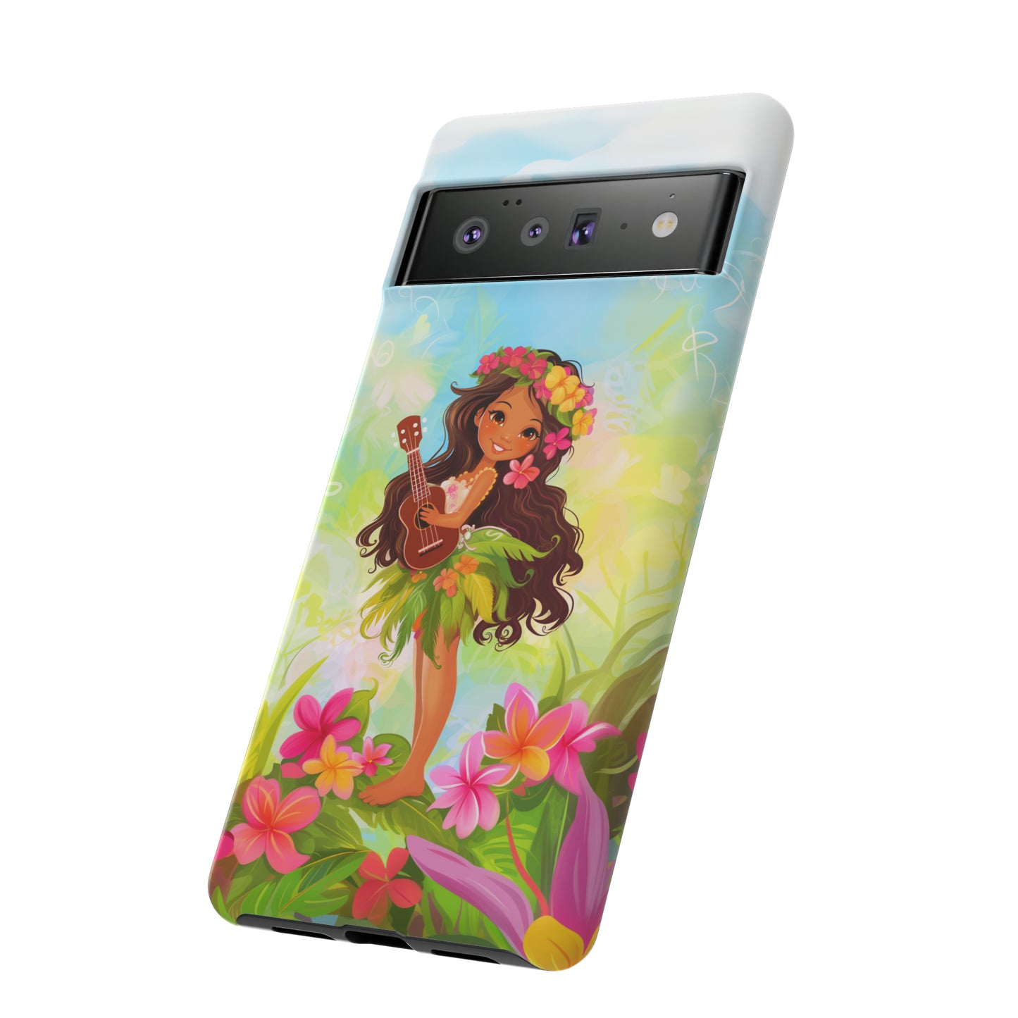 Cute Hula Girl Hawaiian Phone Case, Tropical, Hibiscus, Wireless Compatible, Protective Cell Phone Case for iPhone, Samsung, Pixel phones