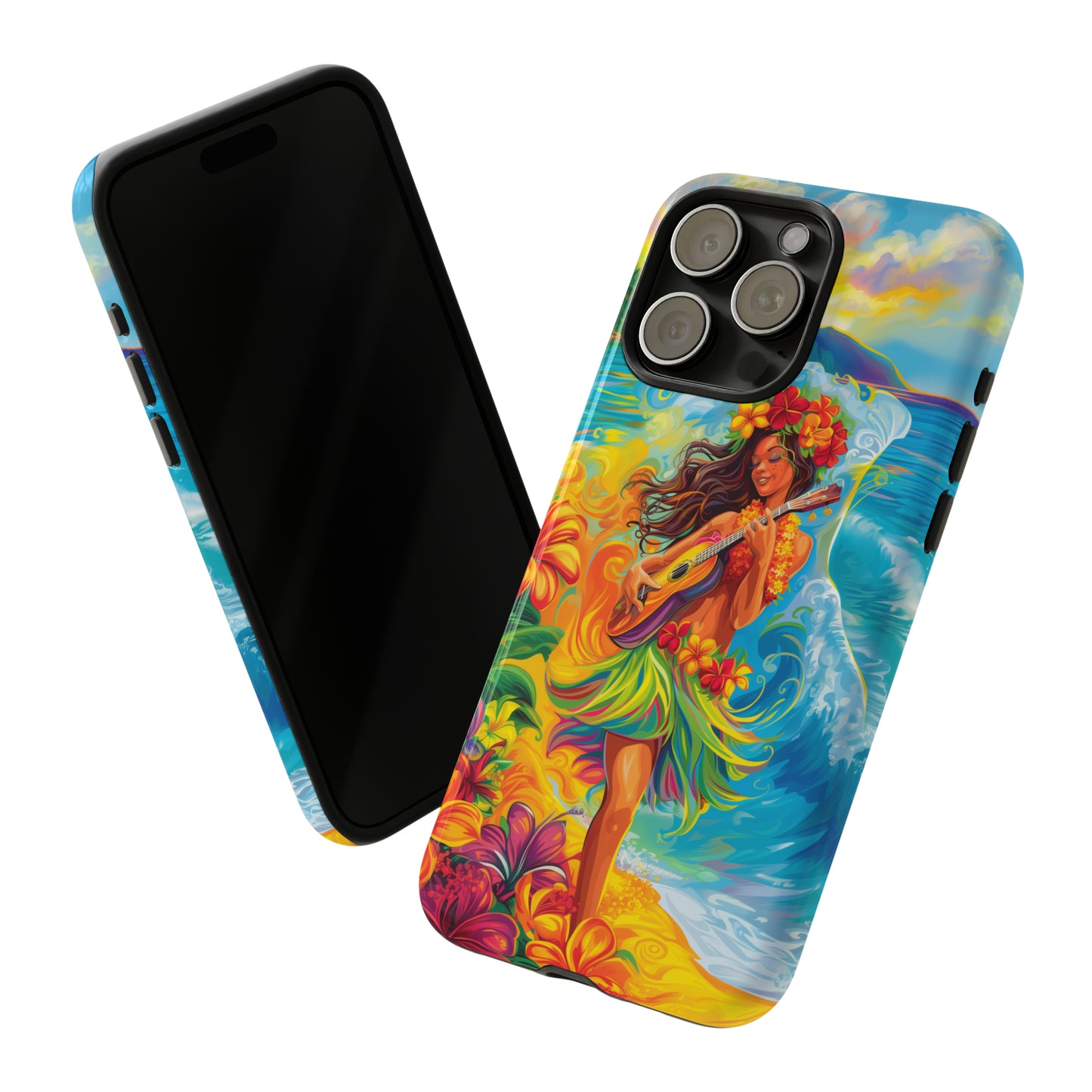 Ukulele Hula Girl Hawaiian Phone Case, Tropical, Hibiscus, Wireless Compatible, Protective Cell Phone Case for iPhone, Samsung, Pixel phones