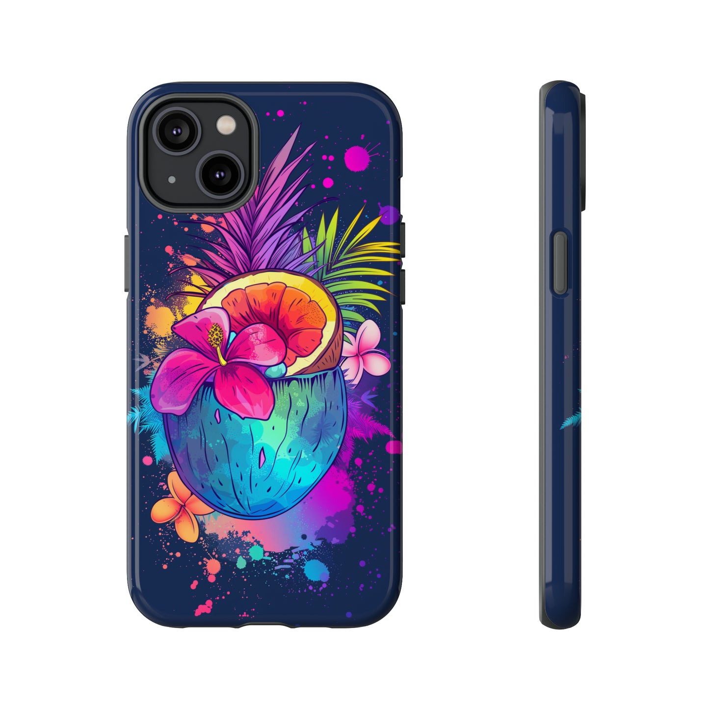 Coconut Dark Colorful Hawaiian Tropical Phone Case, Island Tropics, Wireless Compatible, Protective Cell Phone Case iPhone, Samsung, Pixel