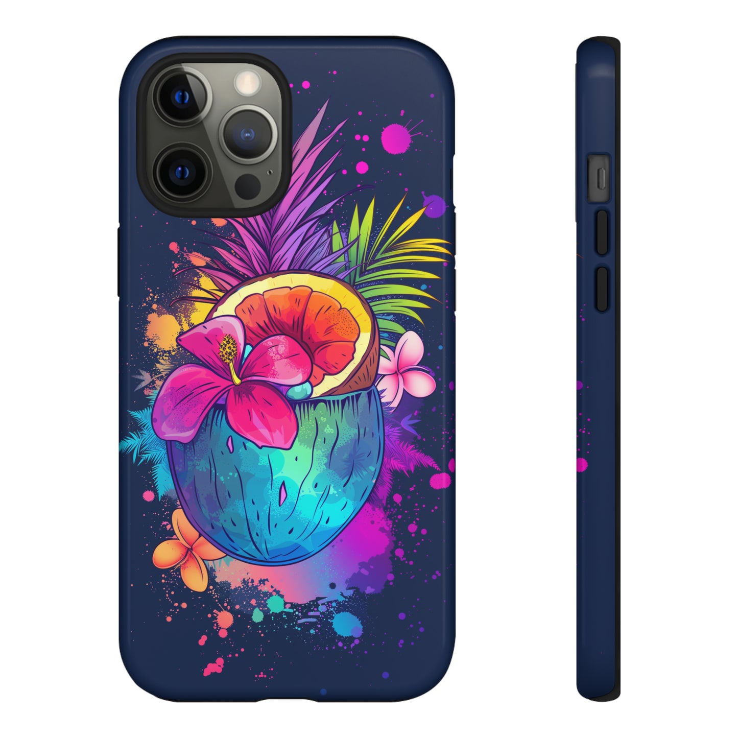 Coconut Dark Colorful Hawaiian Tropical Phone Case, Island Tropics, Wireless Compatible, Protective Cell Phone Case iPhone, Samsung, Pixel
