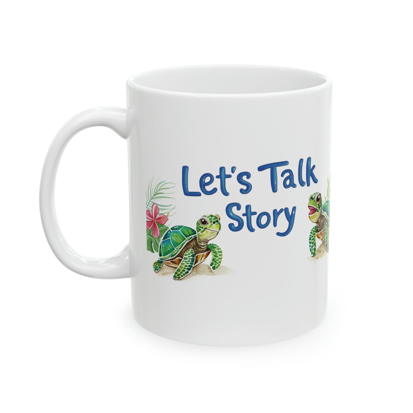 Let's Talk Story Cartoon Turtles Honu Hawaiian Ceramic Mug 11oz, Hawaii Mug, HI Mug, Aloha Mug, 808 Mug, Island Mug, Tropical Coffee Mug