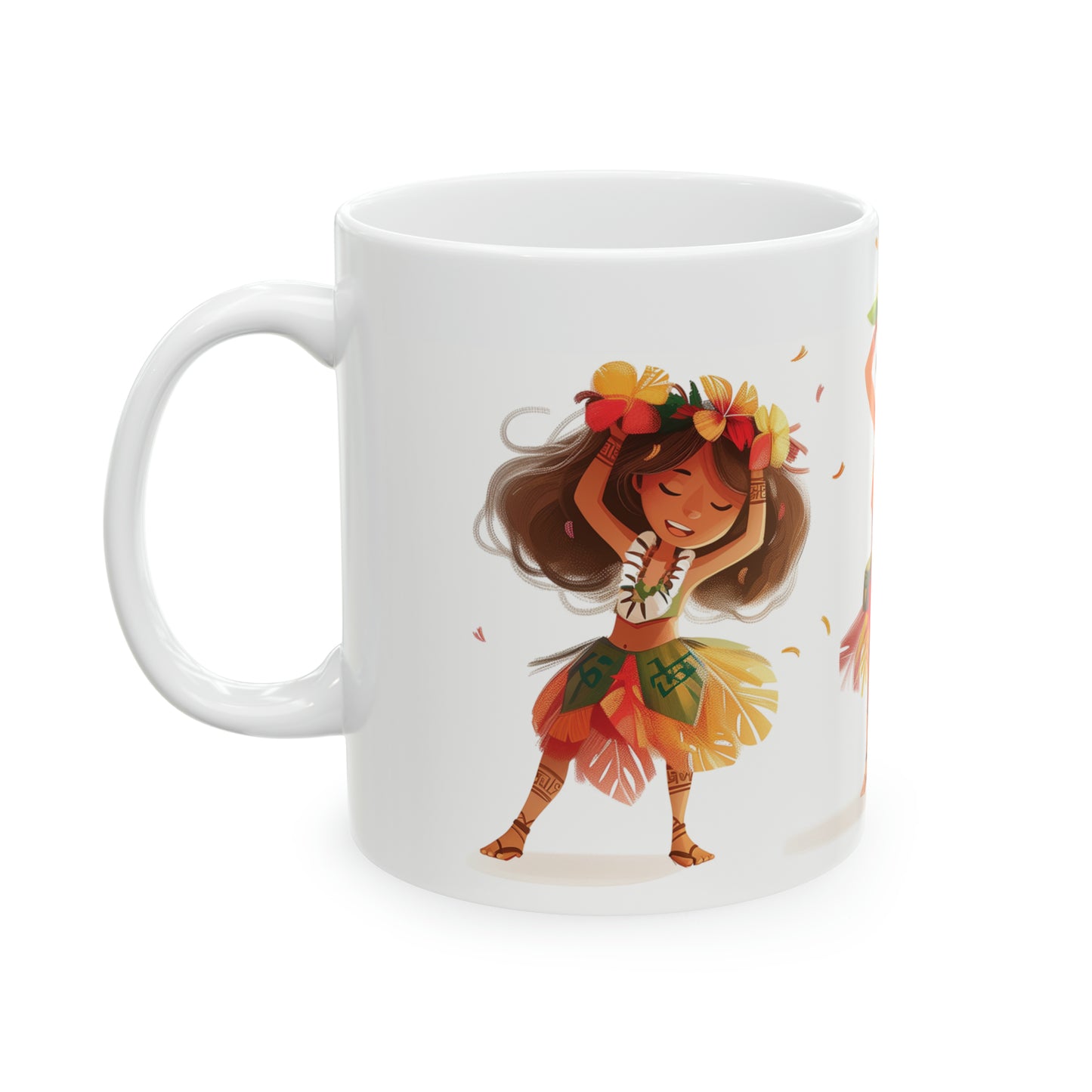 Cute Hula Girls Cartoon Hawaiian Ceramic Mug 11oz, Hawaii Mug, HI Mug, Aloha Mug, 808 Mug, Island Mug, Tropical Mug, Coffee Mug
