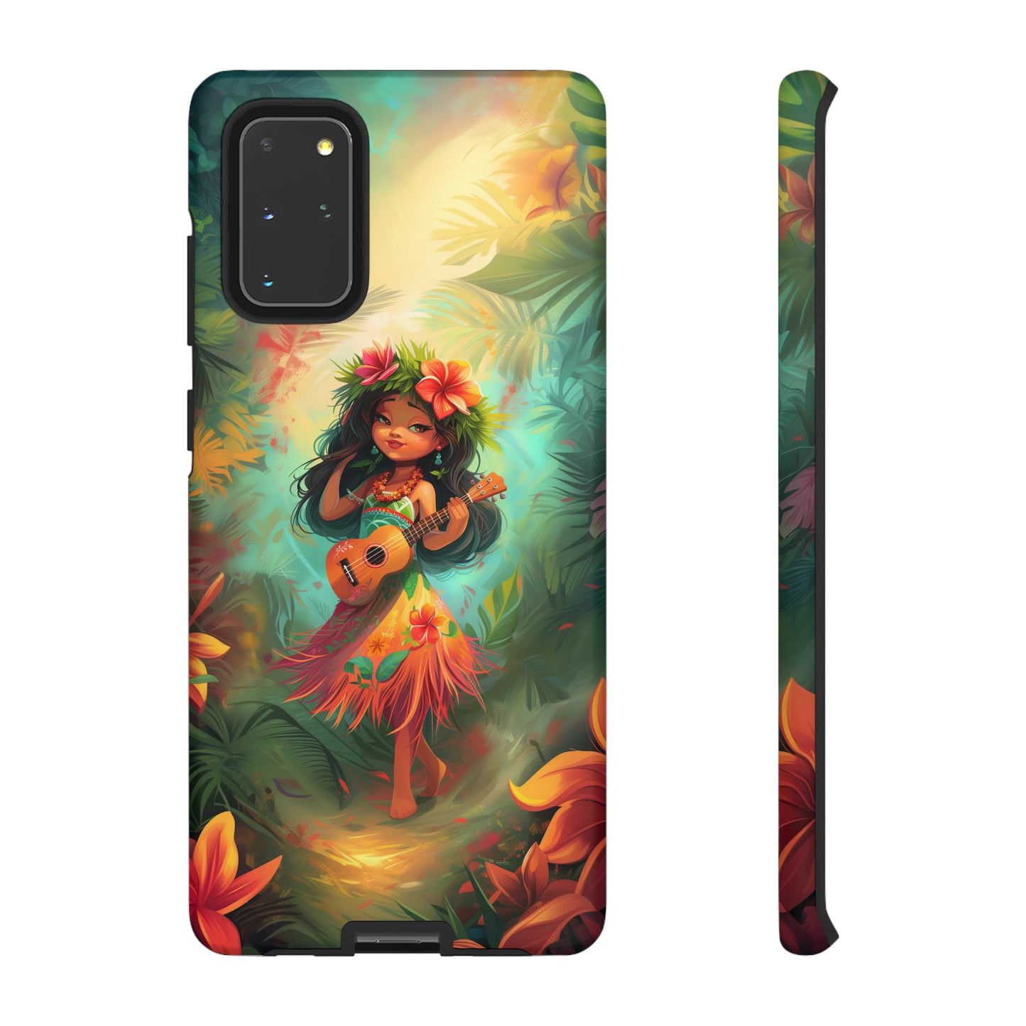 Cute Hula Girl Ukulele Hawaiian Phone Case, Tropical, Hibiscus, Wireless Compatible, Protective Cell Phone Case for iPhone, Samsung, Pixel