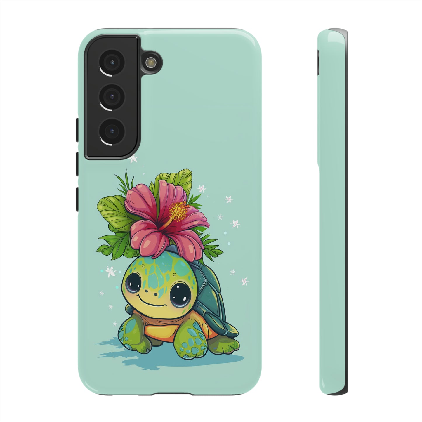 Cute Turtle Hawaiian Phone Case, Tropical, Hibiscus, Wireless Compatible, Protective Cell Phone Case for iPhone, Samsung, Pixel phones