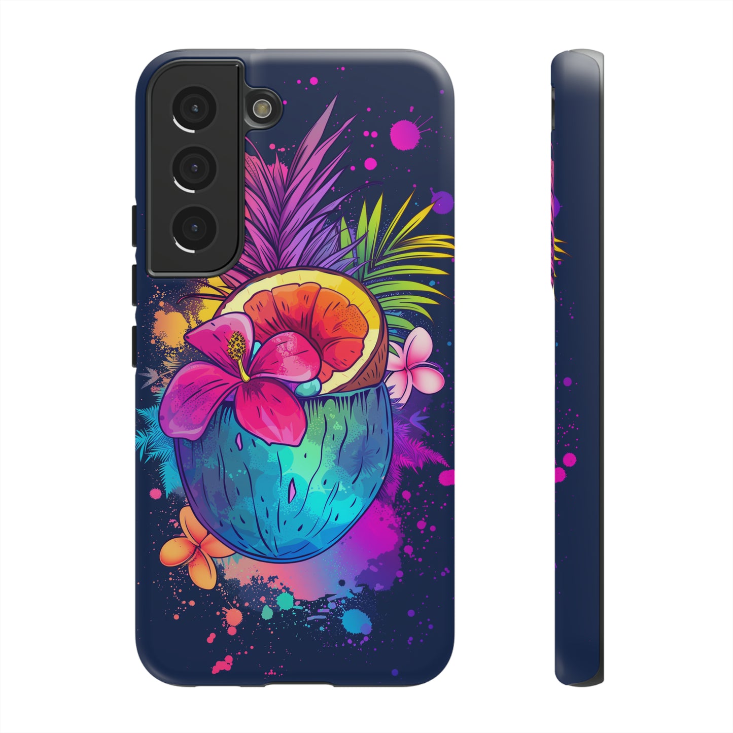 Coconut Dark Colorful Hawaiian Tropical Phone Case, Island Tropics, Wireless Compatible, Protective Cell Phone Case iPhone, Samsung, Pixel
