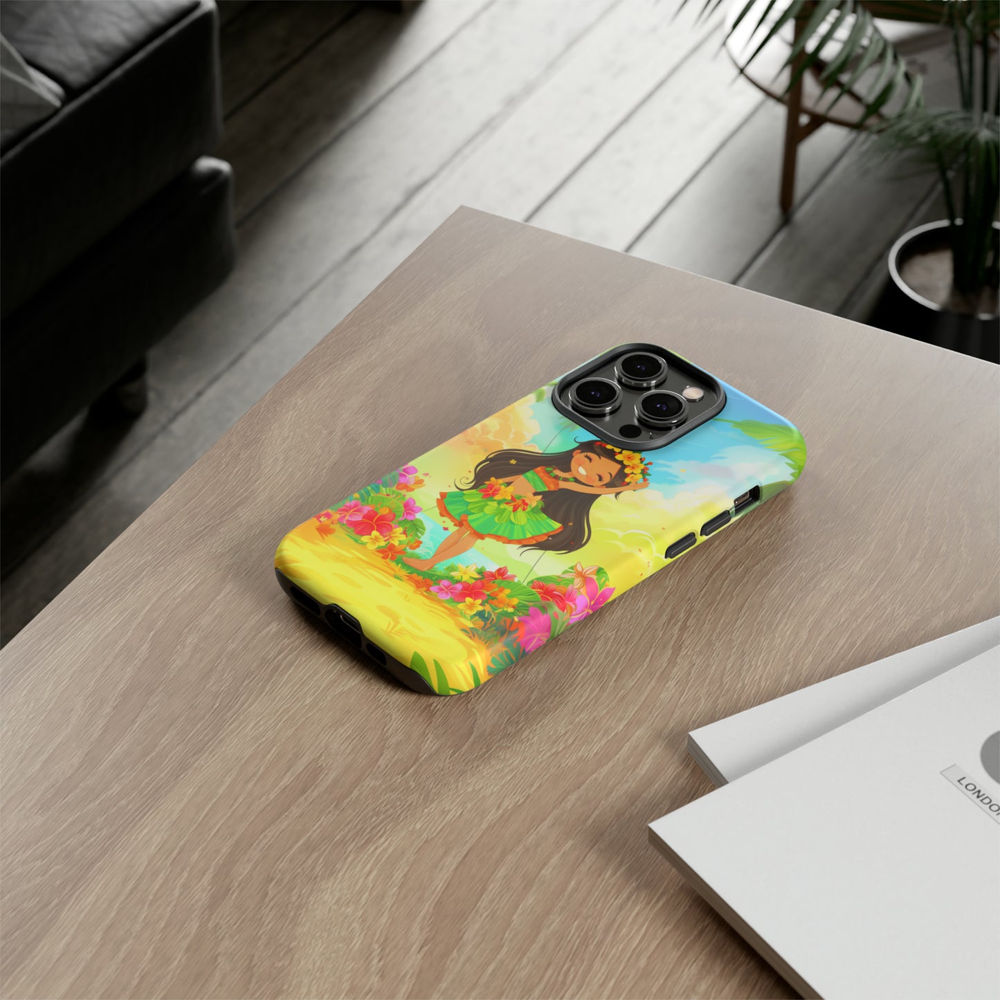 Cute Hula Girl Hawaiian Phone Case, Tropical, Hibiscus, Wireless Compatible, Protective Cell Phone Case for iPhone, Samsung, Pixel phones