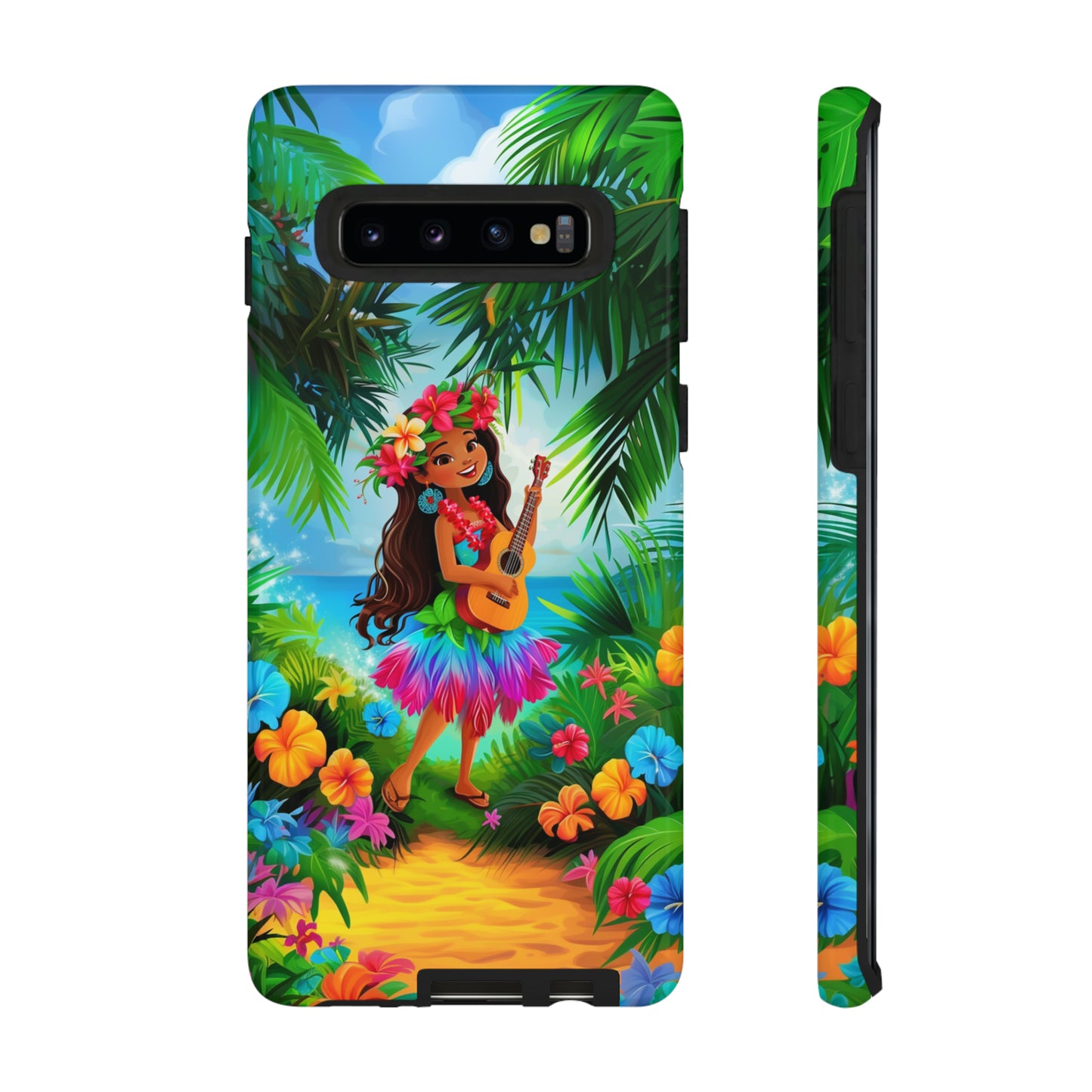 Hula Girl Ukulele Hawaiian Phone Case, Tropical, Hibiscus, Wireless Compatible, Protective Cell Phone Case for iPhone, Samsung, Pixel phones