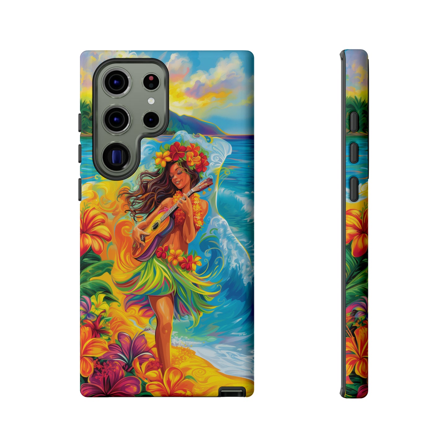 Ukulele Hula Girl Hawaiian Phone Case, Tropical, Hibiscus, Wireless Compatible, Protective Cell Phone Case for iPhone, Samsung, Pixel phones