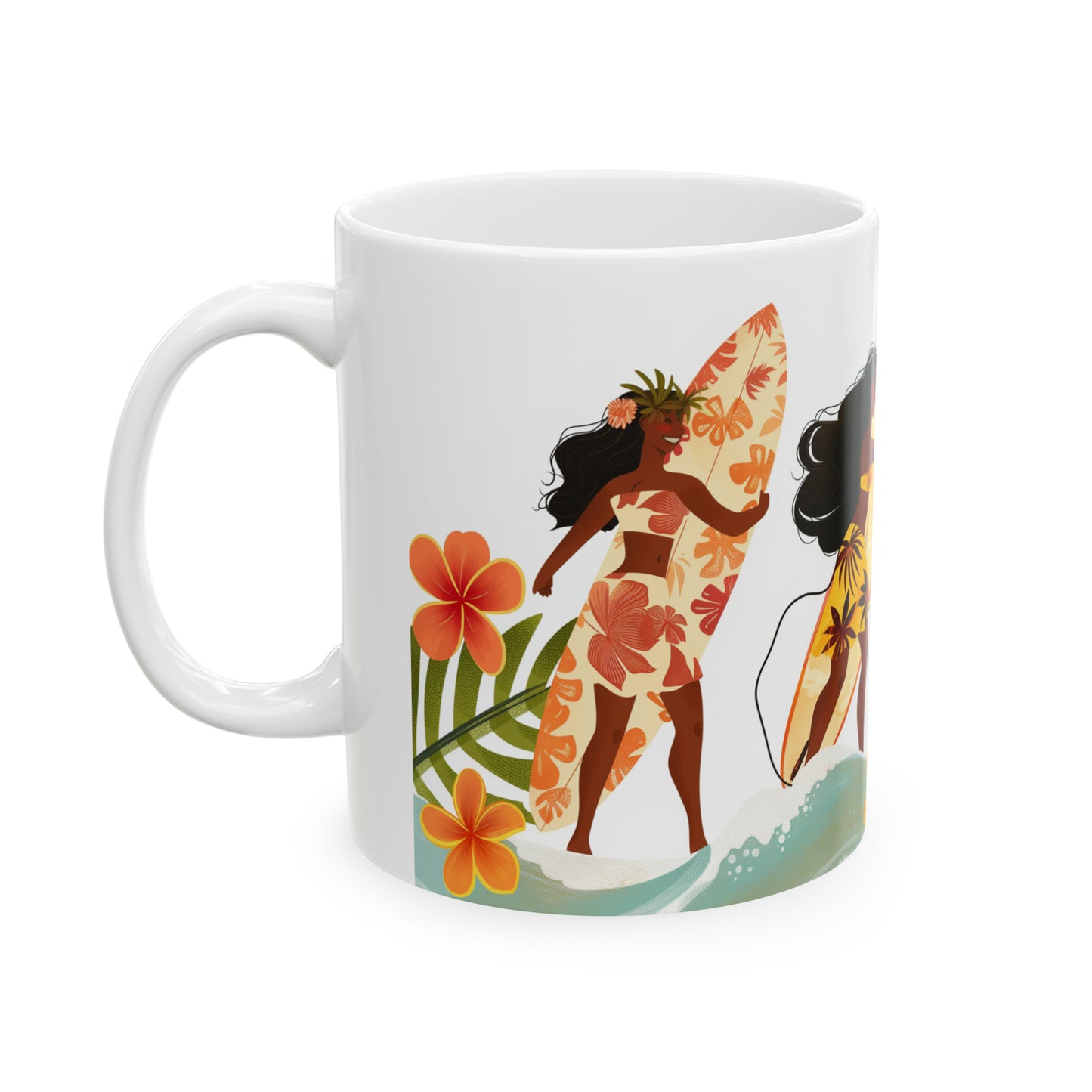 Surfers Ladies Surfboards Hawaiian Ceramic Mug 11oz, Hawaii Mug, HI Mug, Aloha Mug, 808 Mug, Island Mug, Tropical Coffee Mug, Women Surf