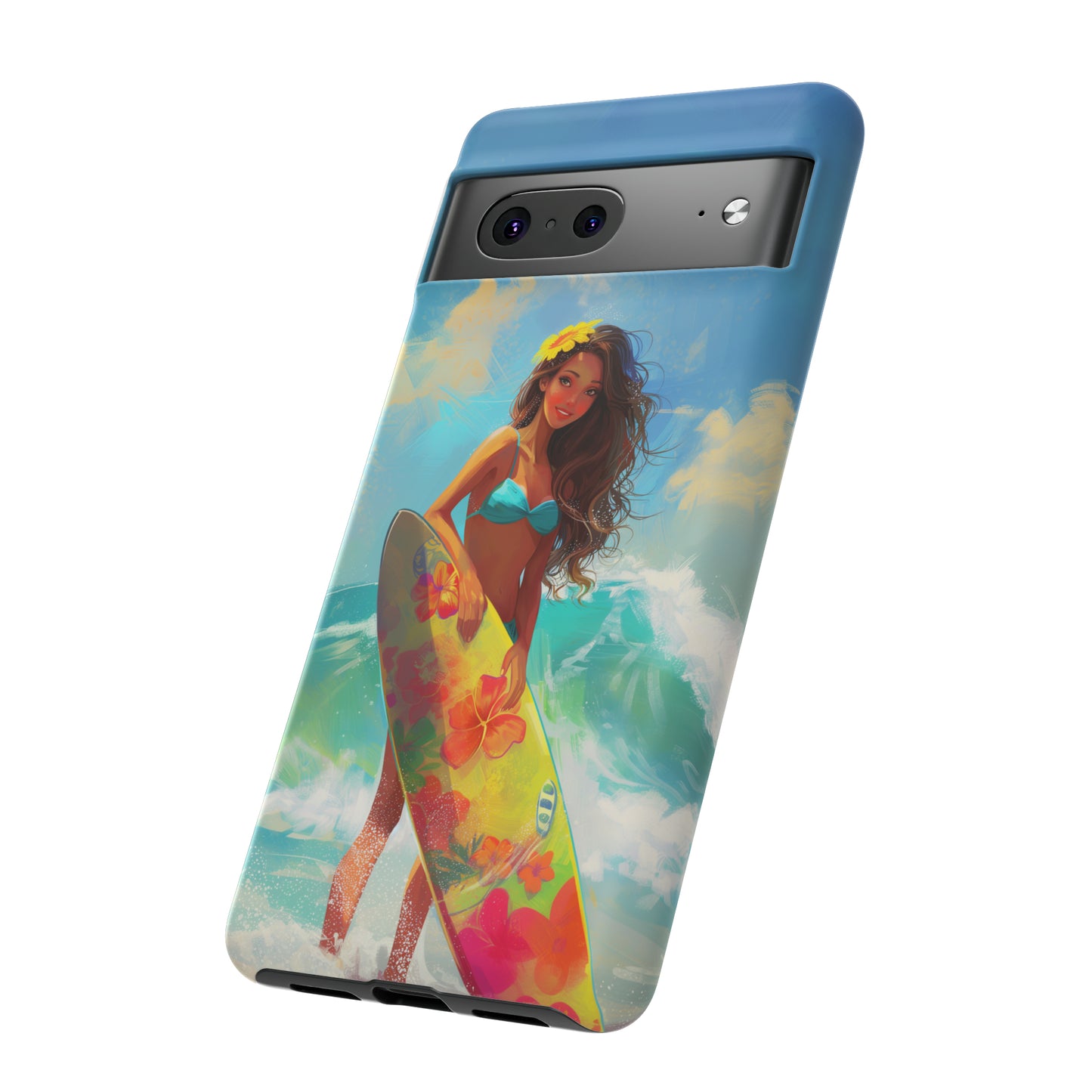 Surfer Girl Hawaiian Phone Case, Tropical, Hibiscus, Wireless Compatible, Protective Cell Phone Case for iPhone, Samsung, Pixel phones
