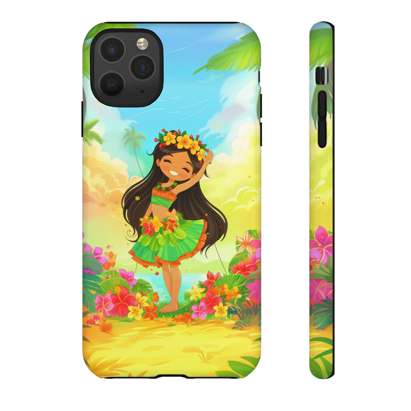 Cute Hula Girl Hawaiian Phone Case, Tropical, Hibiscus, Wireless Compatible, Protective Cell Phone Case for iPhone, Samsung, Pixel phones