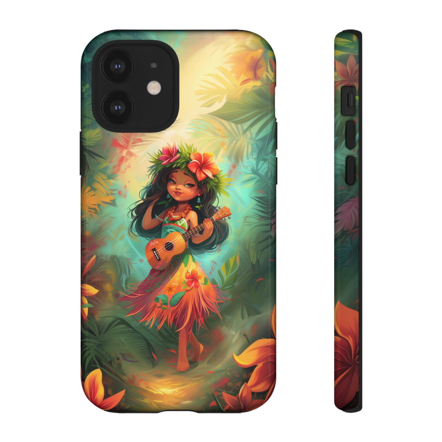 Cute Hula Girl Ukulele Hawaiian Phone Case, Tropical, Hibiscus, Wireless Compatible, Protective Cell Phone Case for iPhone, Samsung, Pixel