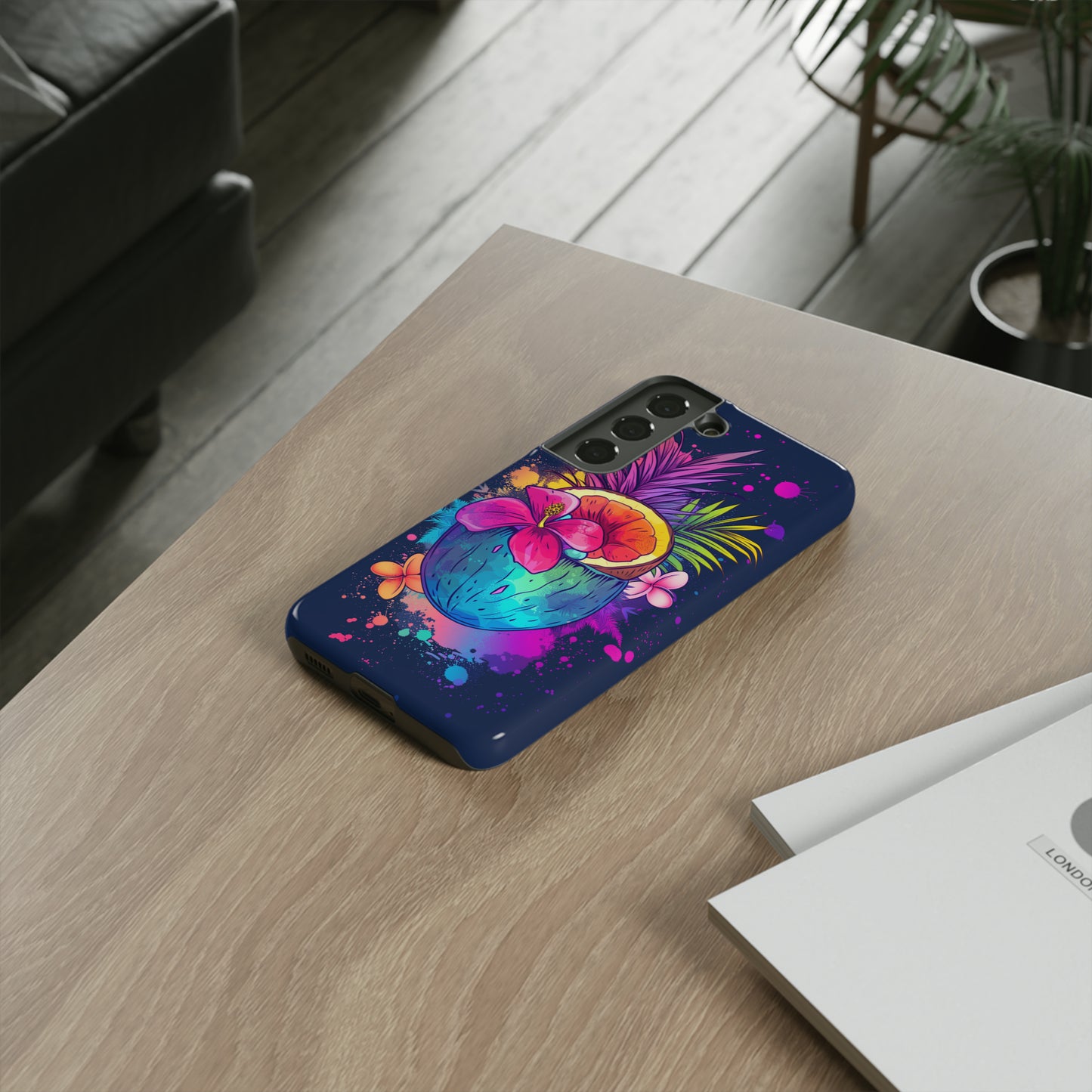 Coconut Dark Colorful Hawaiian Tropical Phone Case, Island Tropics, Wireless Compatible, Protective Cell Phone Case iPhone, Samsung, Pixel