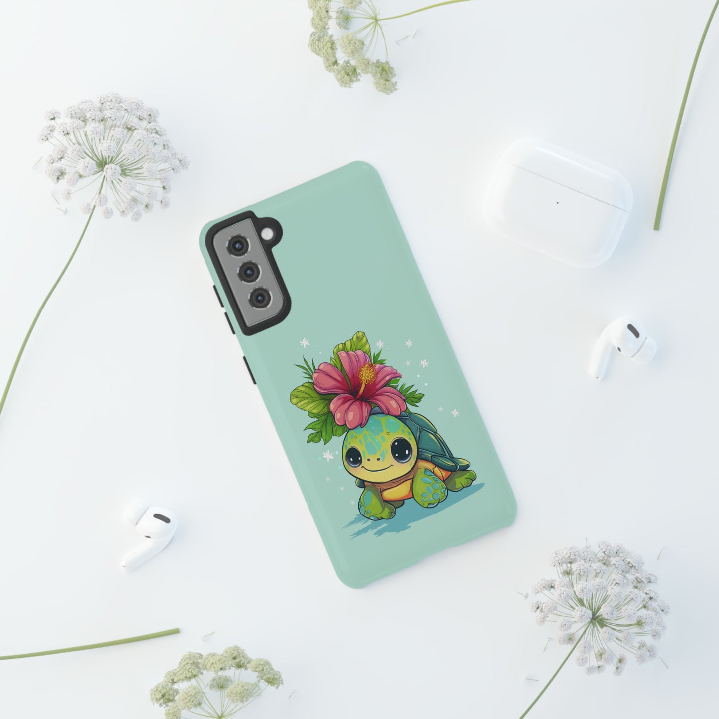 Cute Turtle Hawaiian Phone Case, Tropical, Hibiscus, Wireless Compatible, Protective Cell Phone Case for iPhone, Samsung, Pixel phones