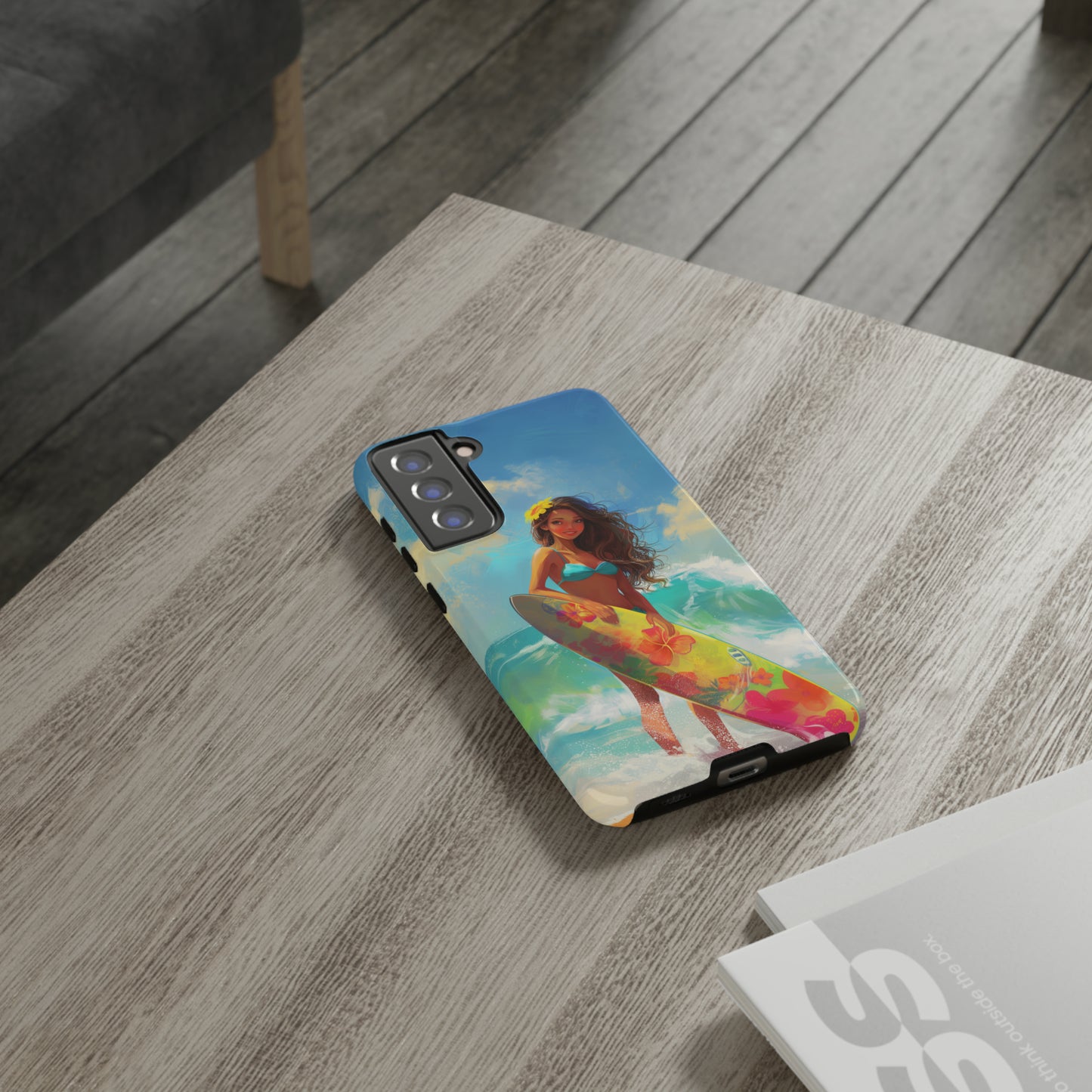Surfer Girl Hawaiian Phone Case, Tropical, Hibiscus, Wireless Compatible, Protective Cell Phone Case for iPhone, Samsung, Pixel phones