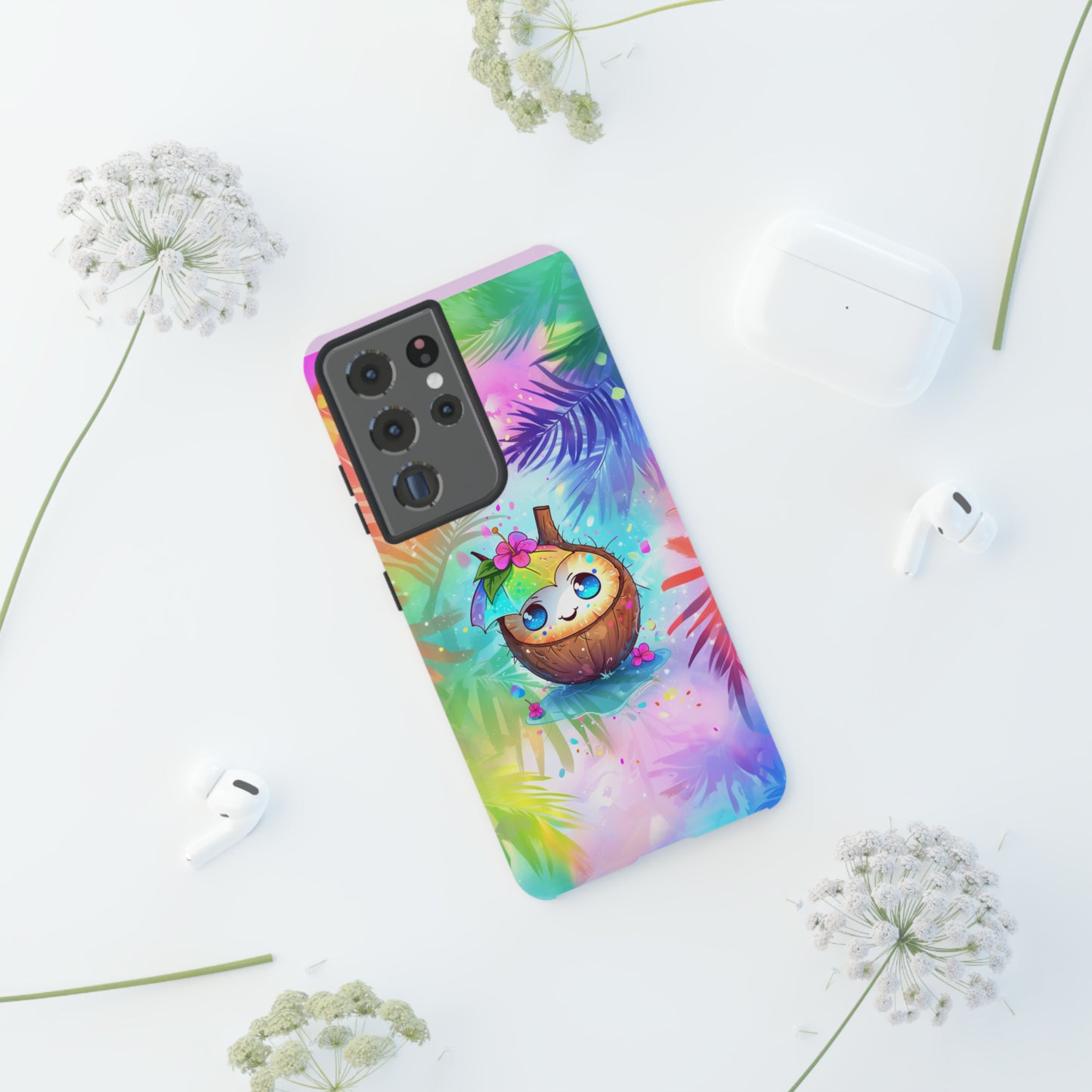 Cute Anime Coconut Hawaiian Tropical Phone Case, 808, Island Tropics, Wireless Compatible, Protective Cell Phone Case iPhone, Samsung, Pixel