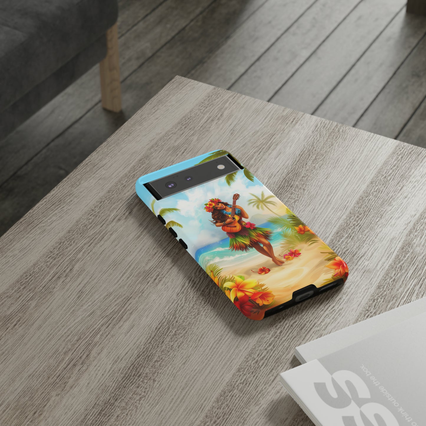 Hula Girl Guitar Hawaiian Phone Case, Tropical, Hibiscus, Wireless Compatible, Protective Cell Phone Case for iPhone, Samsung, Pixel phones
