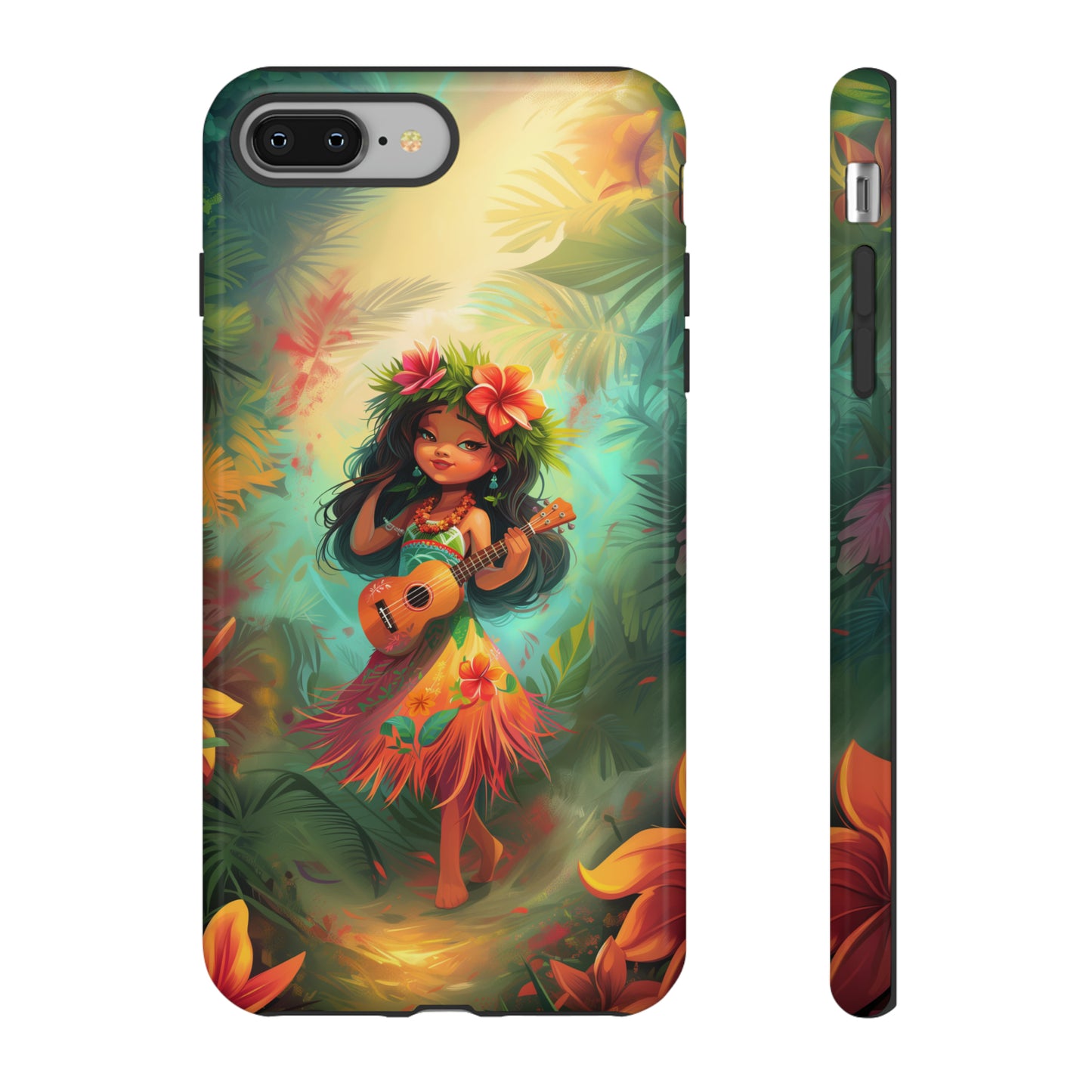 Cute Hula Girl Ukulele Hawaiian Phone Case, Tropical, Hibiscus, Wireless Compatible, Protective Cell Phone Case for iPhone, Samsung, Pixel