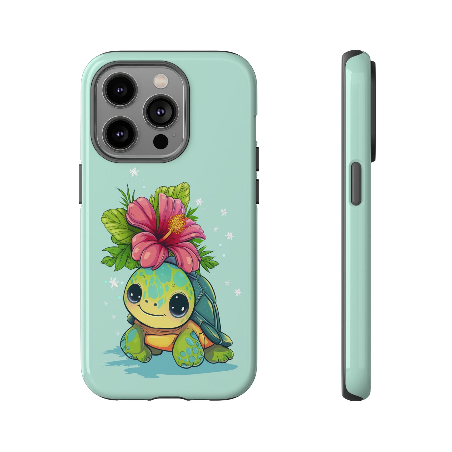 Cute Turtle Hawaiian Phone Case, Tropical, Hibiscus, Wireless Compatible, Protective Cell Phone Case for iPhone, Samsung, Pixel phones