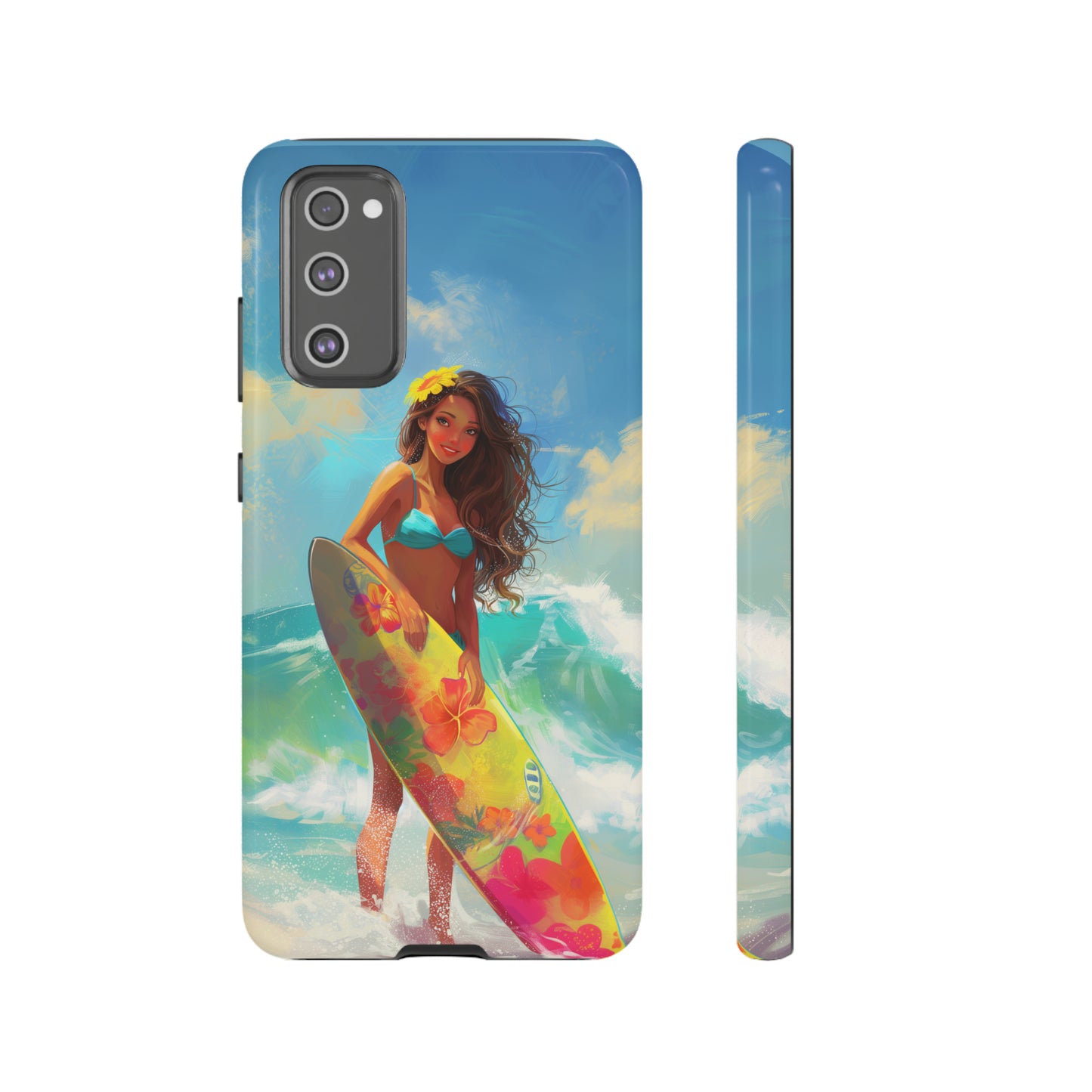 Surfer Girl Hawaiian Phone Case, Tropical, Hibiscus, Wireless Compatible, Protective Cell Phone Case for iPhone, Samsung, Pixel phones