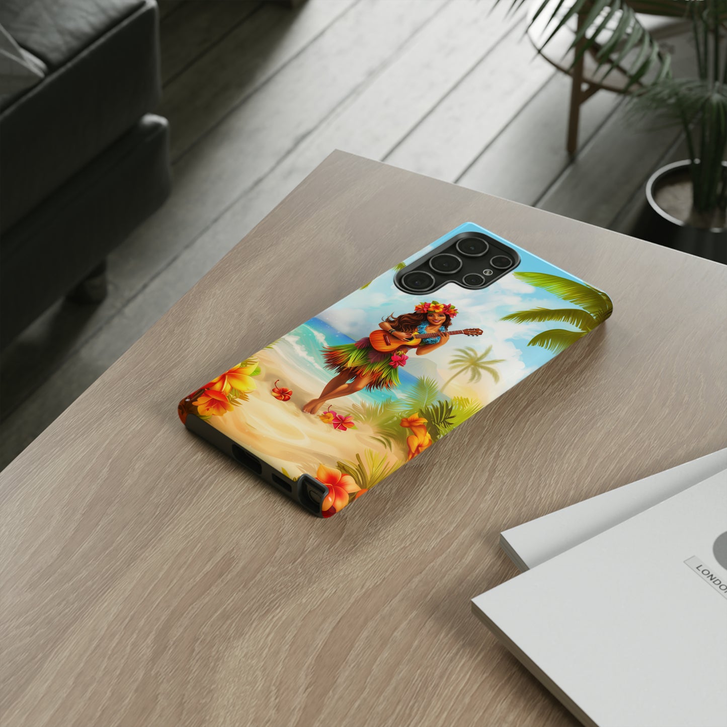 Hula Girl Guitar Hawaiian Phone Case, Tropical, Hibiscus, Wireless Compatible, Protective Cell Phone Case for iPhone, Samsung, Pixel phones