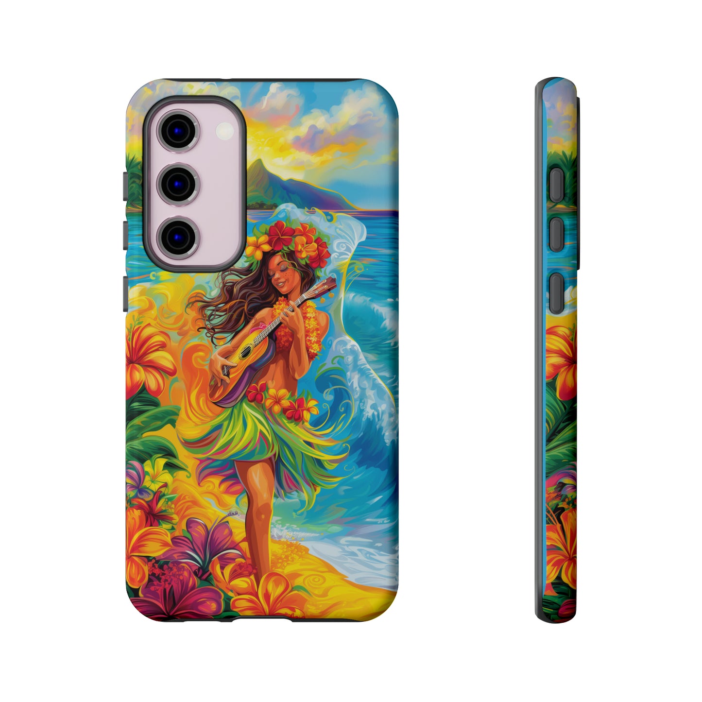Ukulele Hula Girl Hawaiian Phone Case, Tropical, Hibiscus, Wireless Compatible, Protective Cell Phone Case for iPhone, Samsung, Pixel phones