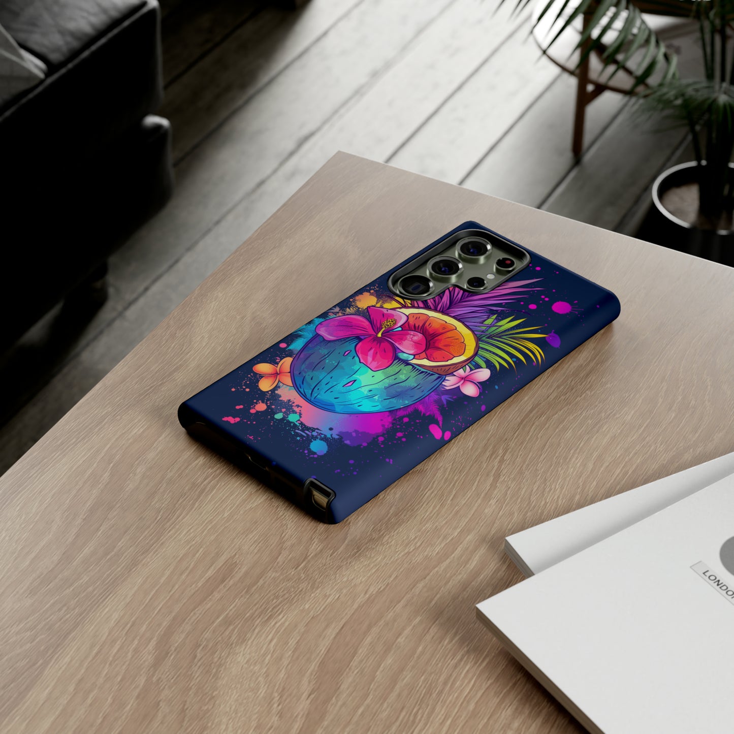 Coconut Dark Colorful Hawaiian Tropical Phone Case, Island Tropics, Wireless Compatible, Protective Cell Phone Case iPhone, Samsung, Pixel
