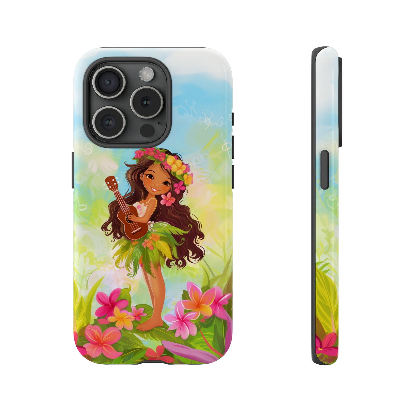 Cute Hula Girl Hawaiian Phone Case, Tropical, Hibiscus, Wireless Compatible, Protective Cell Phone Case for iPhone, Samsung, Pixel phones