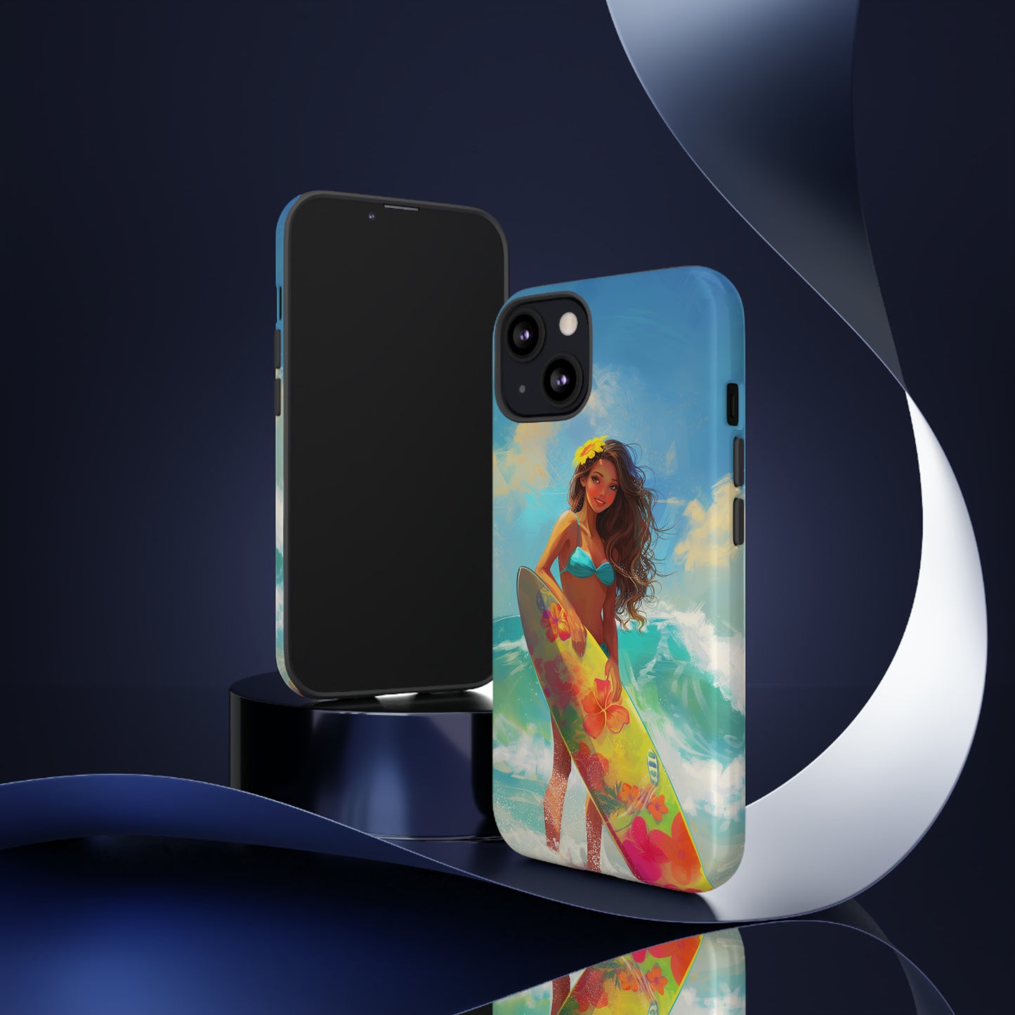 Surfer Girl Hawaiian Phone Case, Tropical, Hibiscus, Wireless Compatible, Protective Cell Phone Case for iPhone, Samsung, Pixel phones