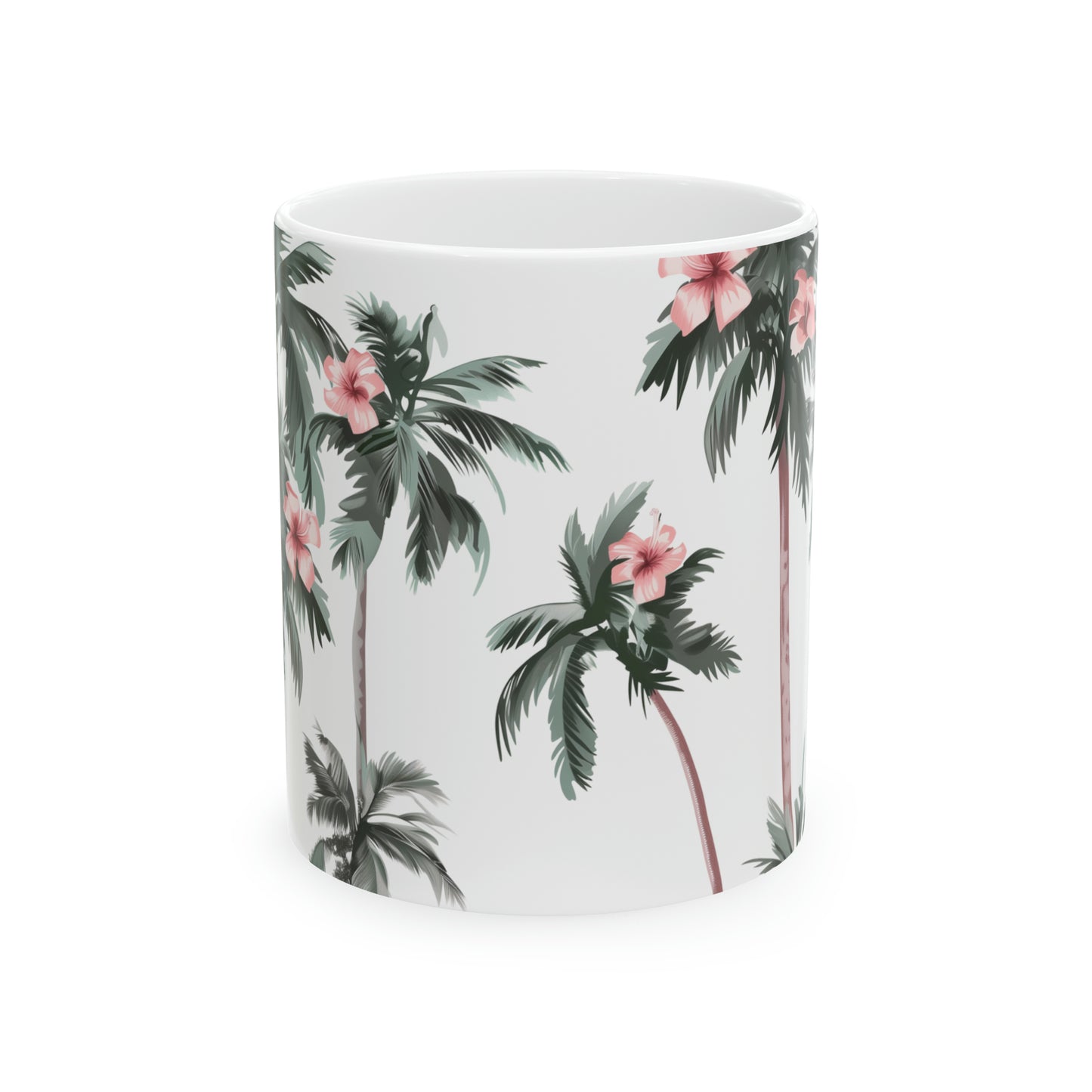 Hawaiian Palm Trees, Hibiscus Flowers Ceramic Mug 11oz, Hawaii Coffee Mug, HI, Aloha 808, Island Mug, Tropical Mug