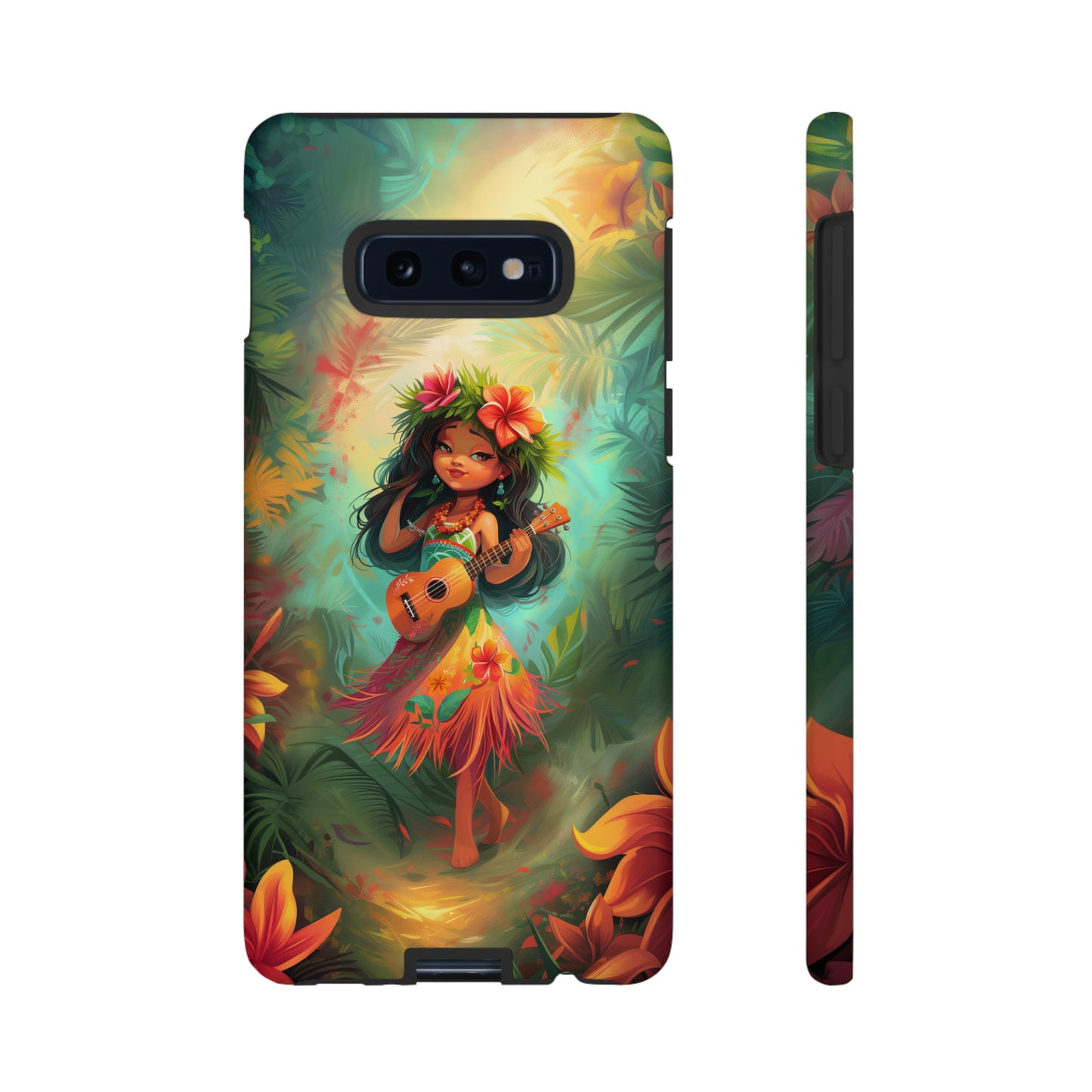 Cute Hula Girl Ukulele Hawaiian Phone Case, Tropical, Hibiscus, Wireless Compatible, Protective Cell Phone Case for iPhone, Samsung, Pixel