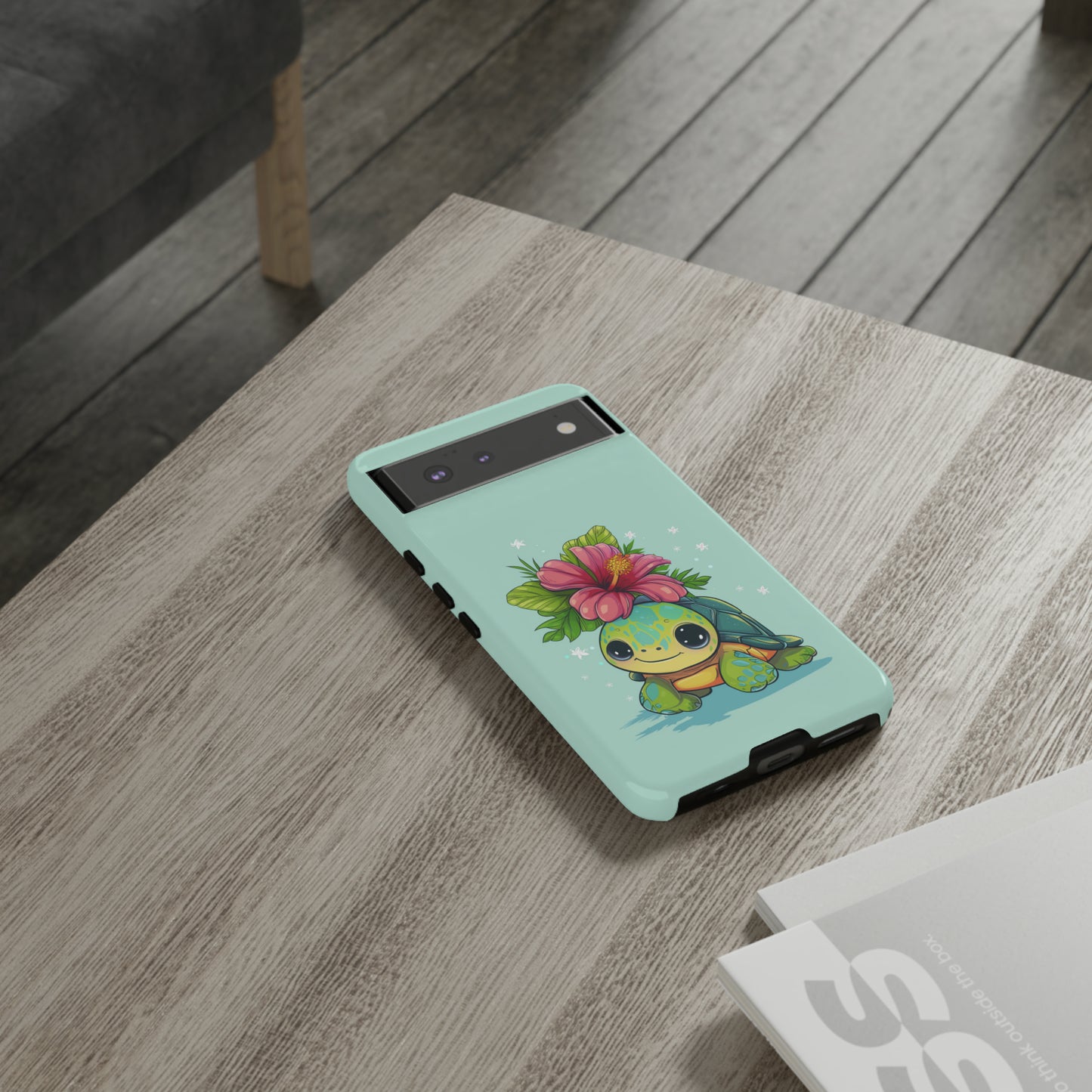 Cute Turtle Hawaiian Phone Case, Tropical, Hibiscus, Wireless Compatible, Protective Cell Phone Case for iPhone, Samsung, Pixel phones