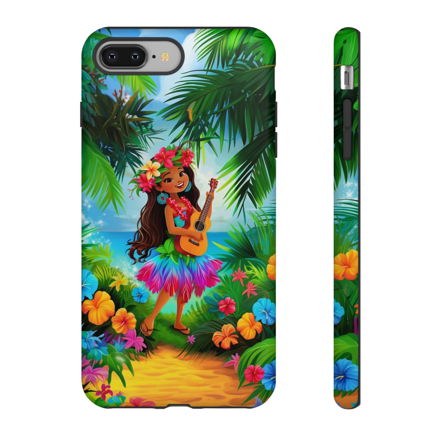 Hula Girl Ukulele Hawaiian Phone Case, Tropical, Hibiscus, Wireless Compatible, Protective Cell Phone Case for iPhone, Samsung, Pixel phones