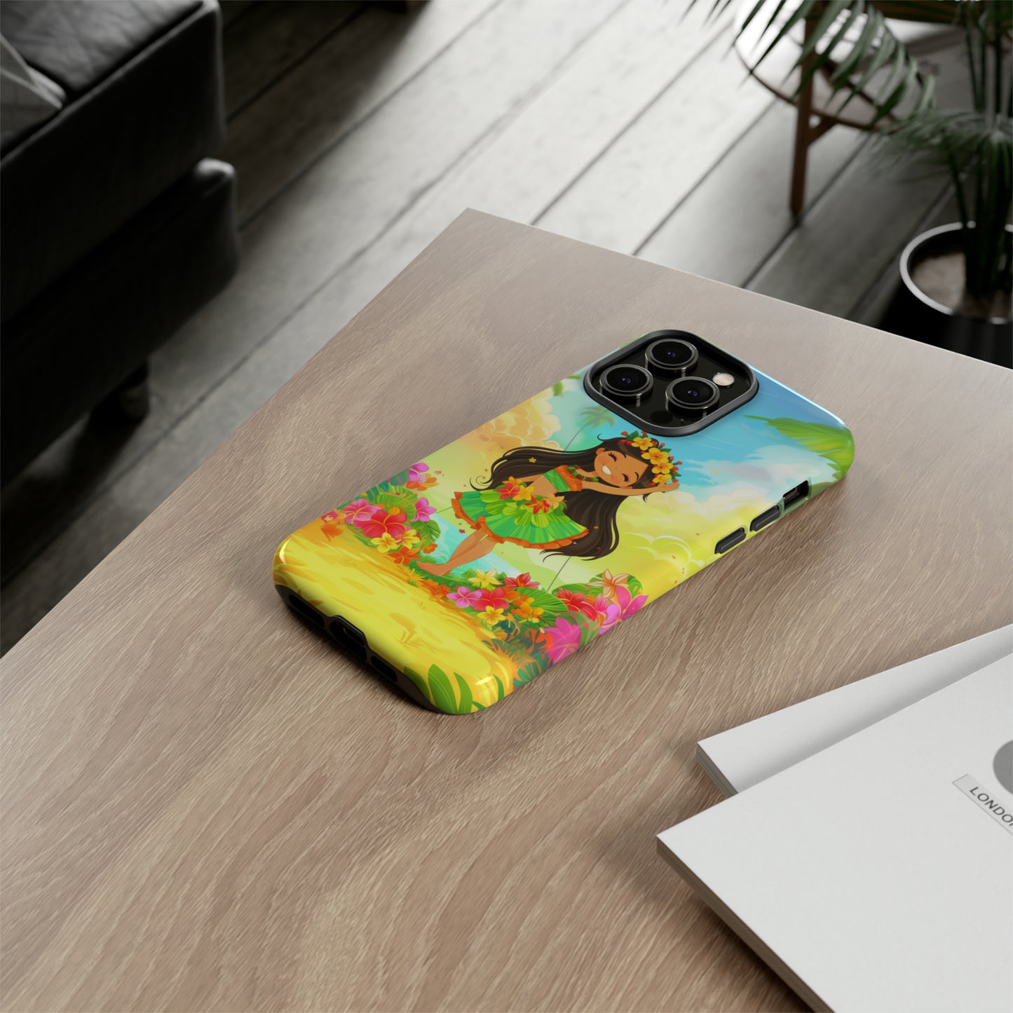 Cute Hula Girl Hawaiian Phone Case, Tropical, Hibiscus, Wireless Compatible, Protective Cell Phone Case for iPhone, Samsung, Pixel phones