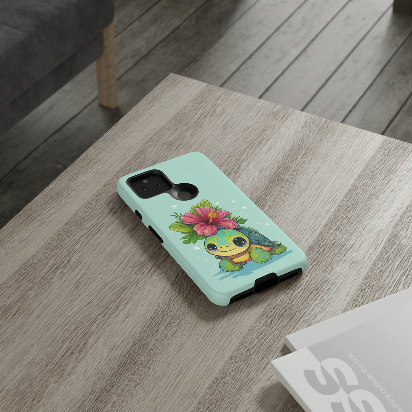 Cute Turtle Hawaiian Phone Case, Tropical, Hibiscus, Wireless Compatible, Protective Cell Phone Case for iPhone, Samsung, Pixel phones