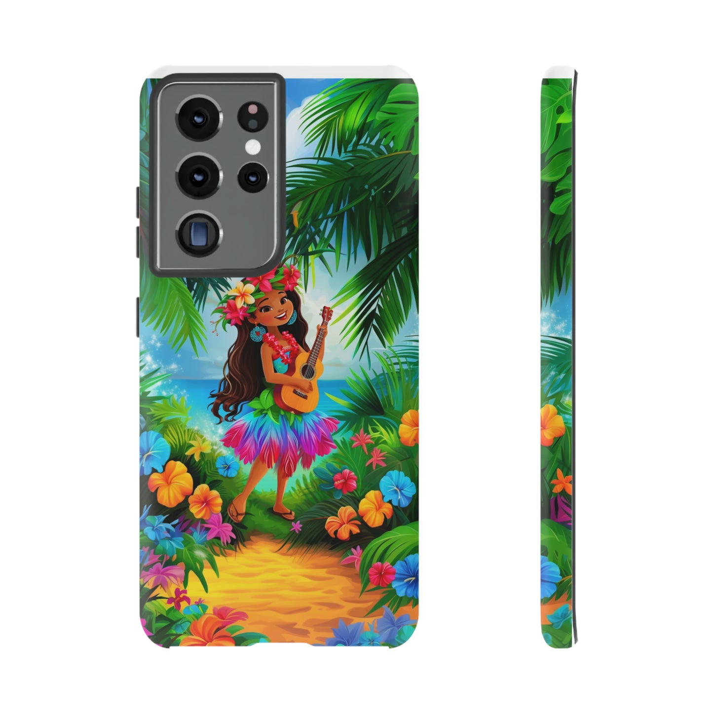 Hula Girl Ukulele Hawaiian Phone Case, Tropical, Hibiscus, Wireless Compatible, Protective Cell Phone Case for iPhone, Samsung, Pixel phones