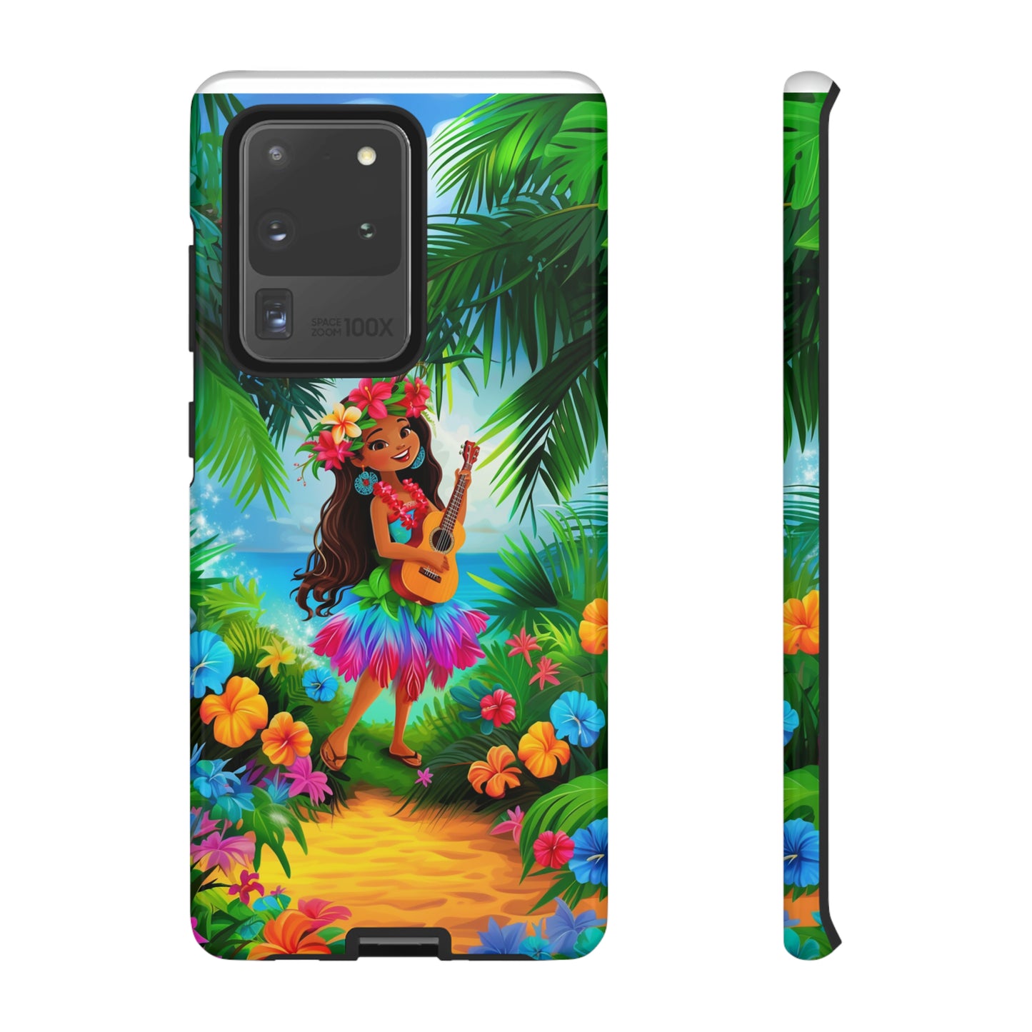 Hula Girl Ukulele Hawaiian Phone Case, Tropical, Hibiscus, Wireless Compatible, Protective Cell Phone Case for iPhone, Samsung, Pixel phones