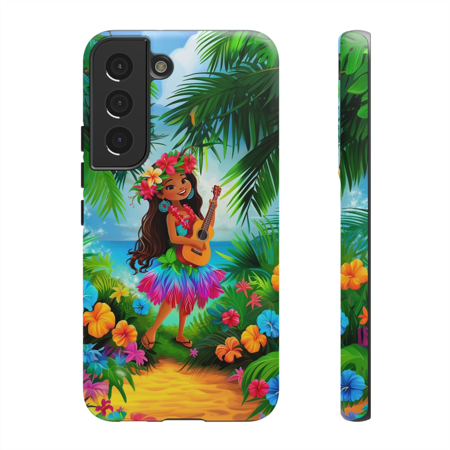 Hula Girl Ukulele Hawaiian Phone Case, Tropical, Hibiscus, Wireless Compatible, Protective Cell Phone Case for iPhone, Samsung, Pixel phones