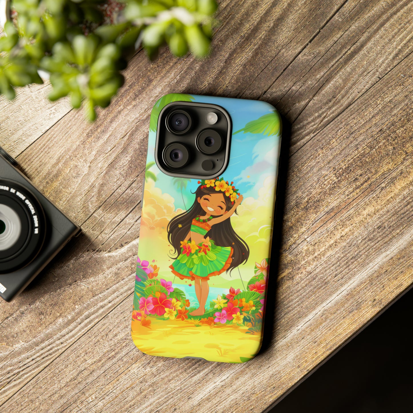 Cute Hula Girl Hawaiian Phone Case, Tropical, Hibiscus, Wireless Compatible, Protective Cell Phone Case for iPhone, Samsung, Pixel phones