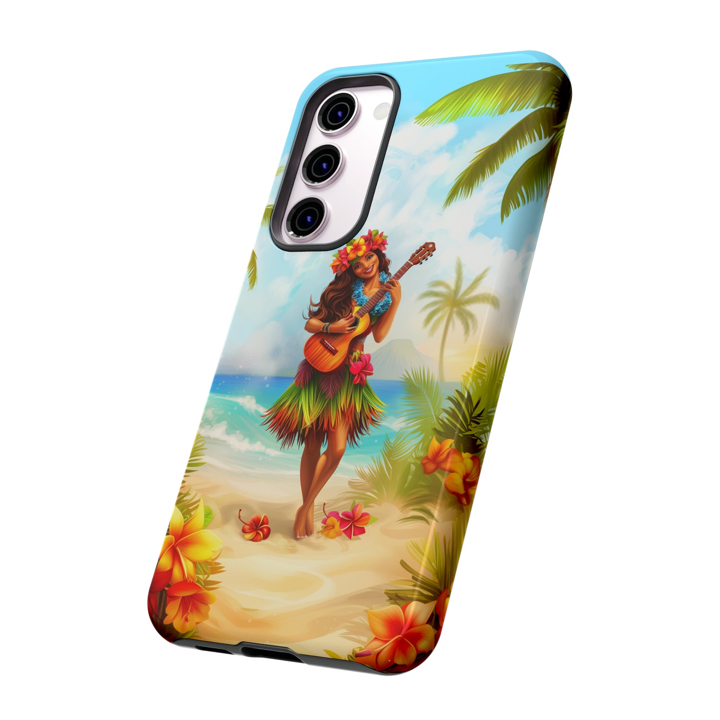 Hula Girl Guitar Hawaiian Phone Case, Tropical, Hibiscus, Wireless Compatible, Protective Cell Phone Case for iPhone, Samsung, Pixel phones