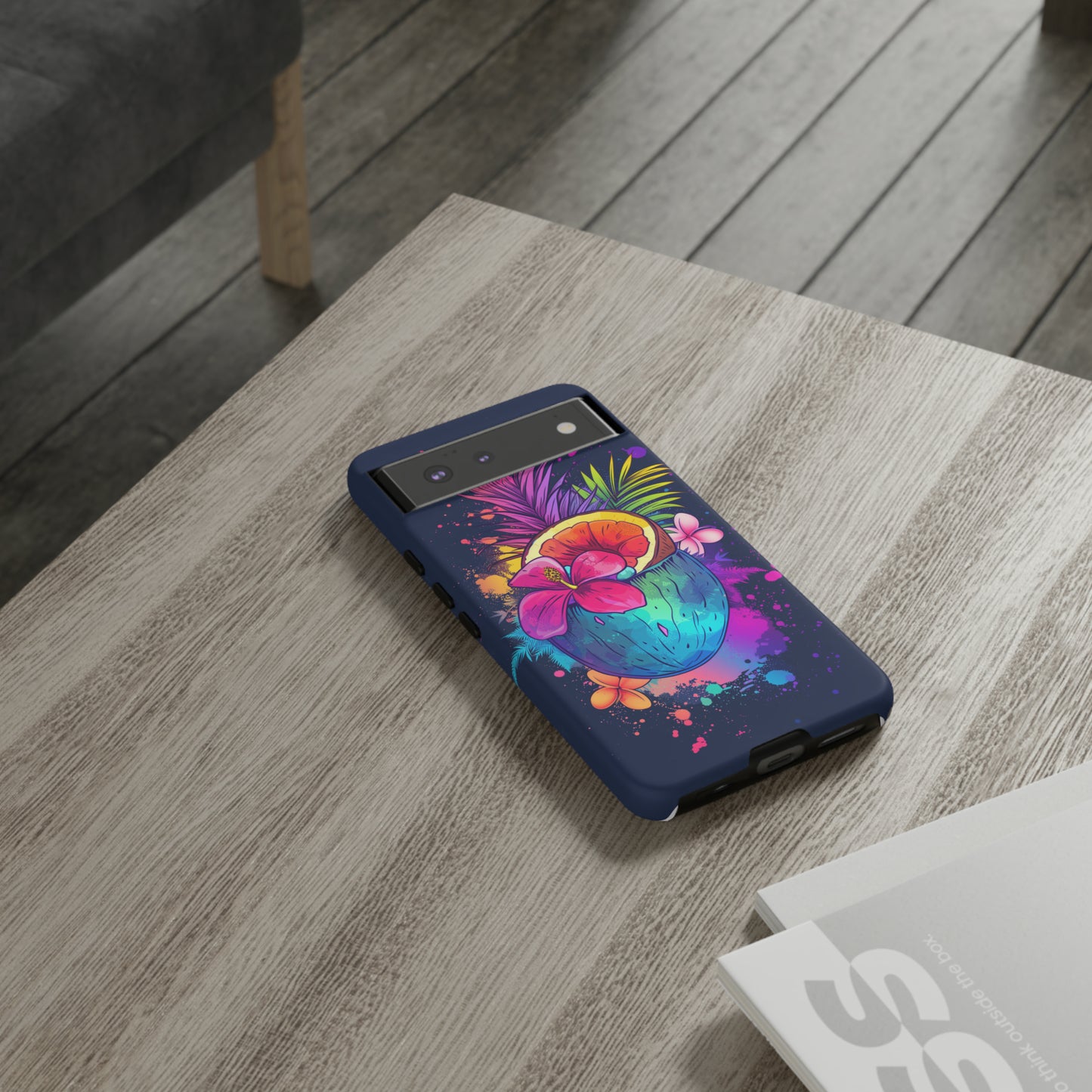 Coconut Dark Colorful Hawaiian Tropical Phone Case, Island Tropics, Wireless Compatible, Protective Cell Phone Case iPhone, Samsung, Pixel