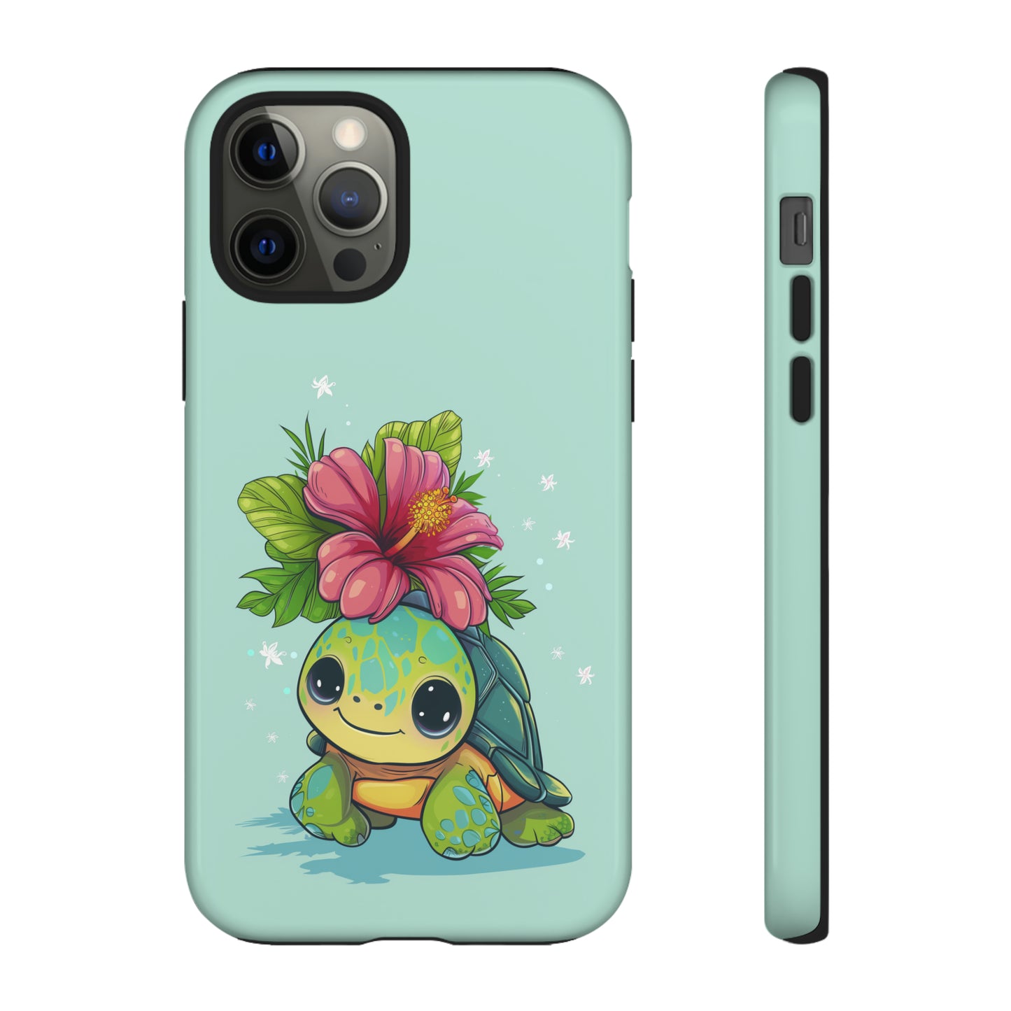 Cute Turtle Hawaiian Phone Case, Tropical, Hibiscus, Wireless Compatible, Protective Cell Phone Case for iPhone, Samsung, Pixel phones