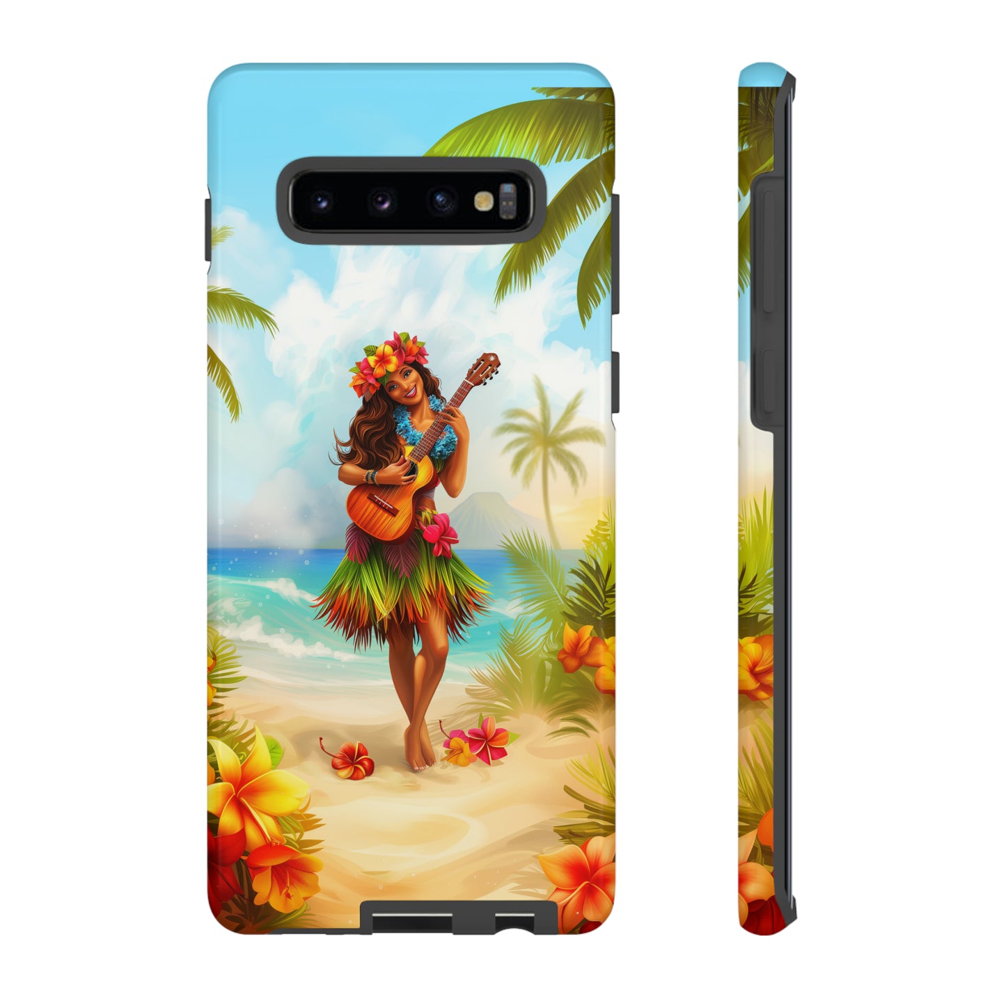 Hula Girl Guitar Hawaiian Phone Case, Tropical, Hibiscus, Wireless Compatible, Protective Cell Phone Case for iPhone, Samsung, Pixel phones
