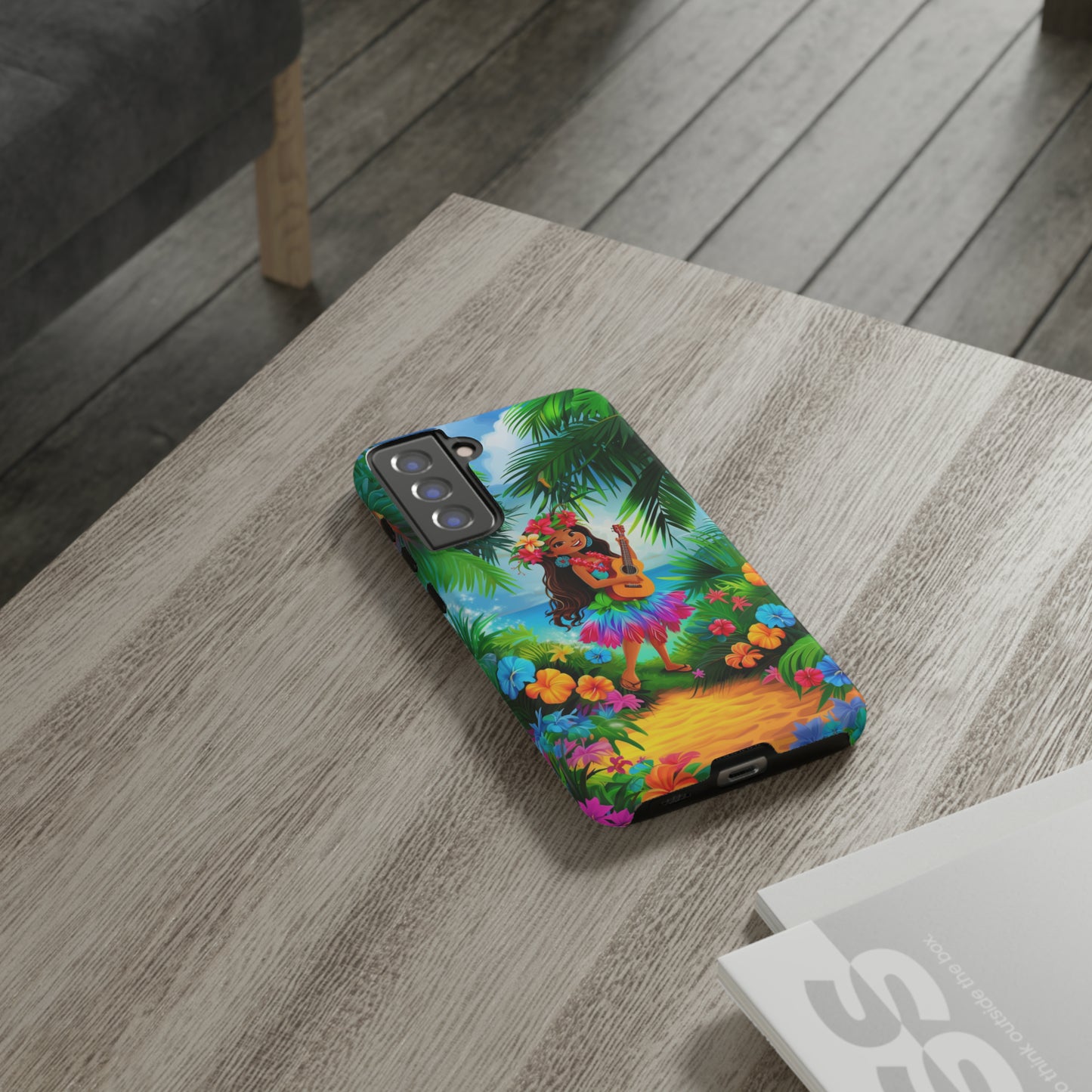 Hula Girl Ukulele Hawaiian Phone Case, Tropical, Hibiscus, Wireless Compatible, Protective Cell Phone Case for iPhone, Samsung, Pixel phones