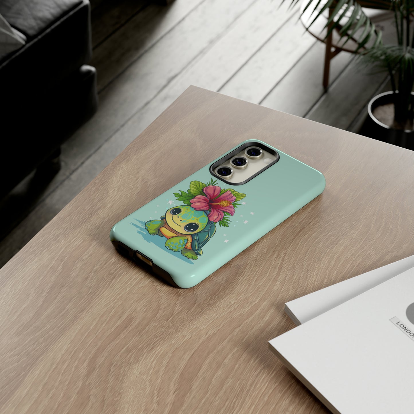 Cute Turtle Hawaiian Phone Case, Tropical, Hibiscus, Wireless Compatible, Protective Cell Phone Case for iPhone, Samsung, Pixel phones