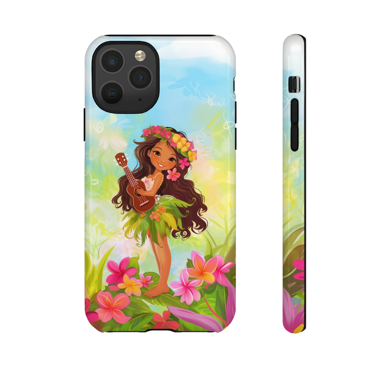 Cute Hula Girl Hawaiian Phone Case, Tropical, Hibiscus, Wireless Compatible, Protective Cell Phone Case for iPhone, Samsung, Pixel phones