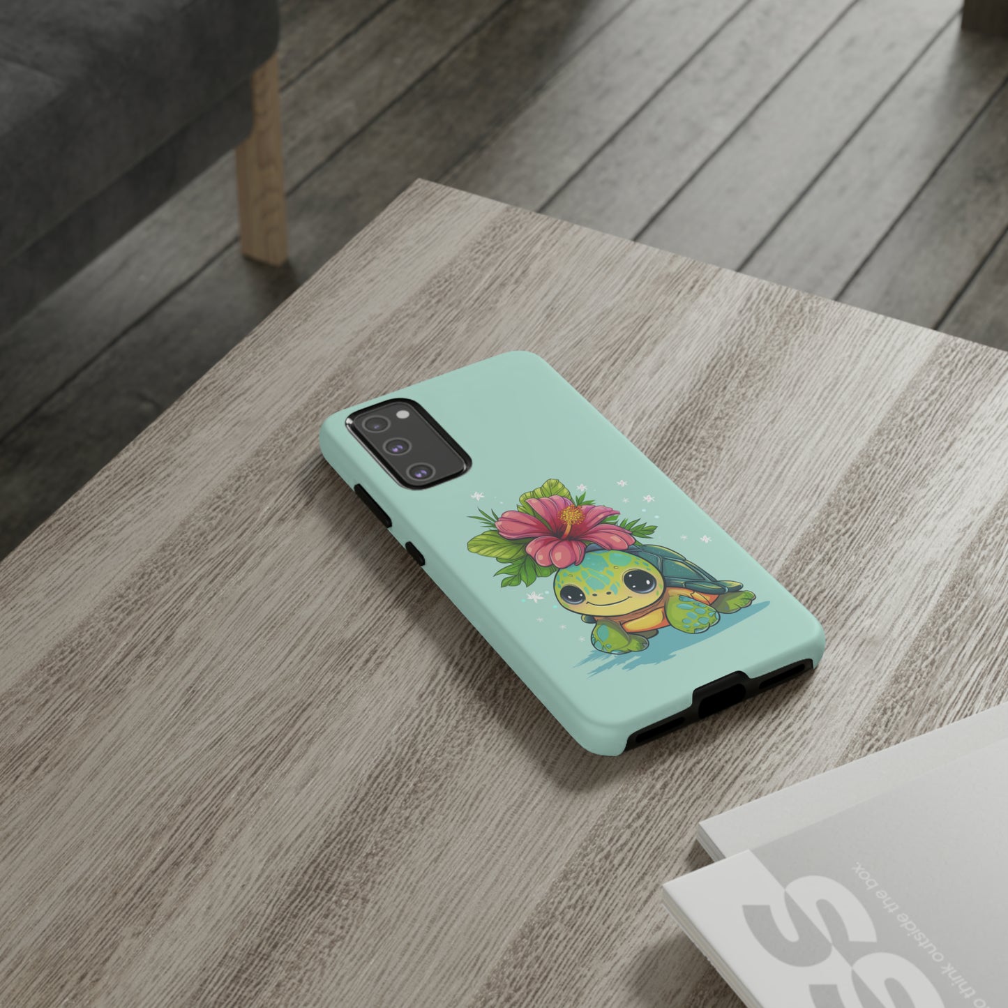 Cute Turtle Hawaiian Phone Case, Tropical, Hibiscus, Wireless Compatible, Protective Cell Phone Case for iPhone, Samsung, Pixel phones