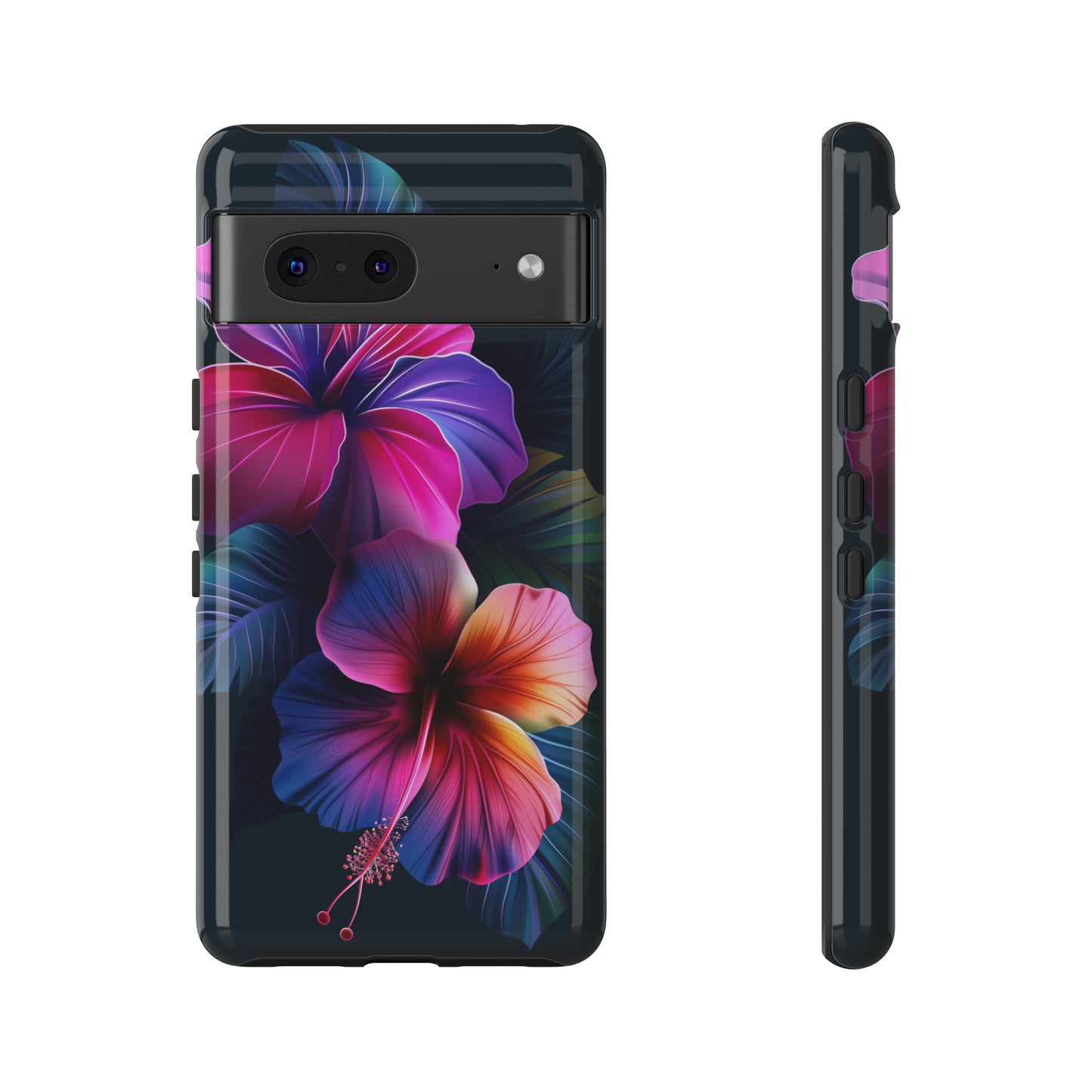 Hibiscus Neon Dark Hawaiian Tropical Phone Case, 808, Island Tropics, Wireless Compatible, Protective Cell Phone Case iPhone, Samsung, Pixel