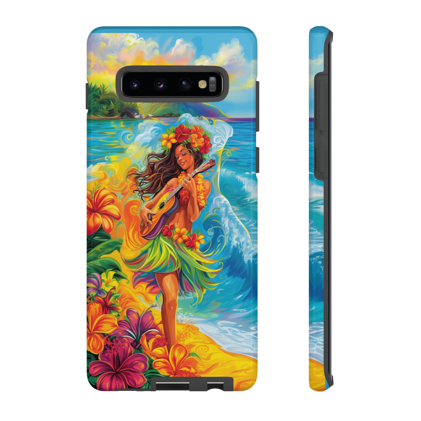 Ukulele Hula Girl Hawaiian Phone Case, Tropical, Hibiscus, Wireless Compatible, Protective Cell Phone Case for iPhone, Samsung, Pixel phones