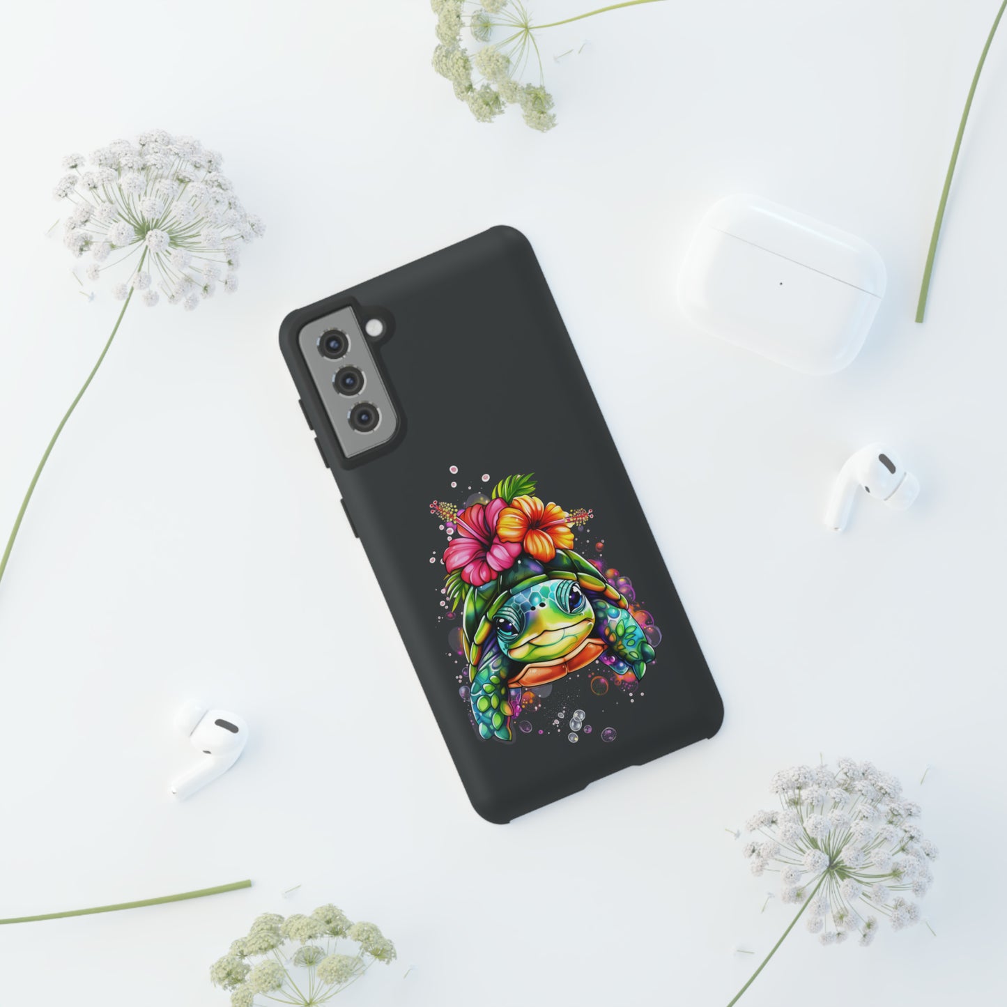 Color Splash Turtle Hawaiian Phone Case, Tropical, Hibiscus, Wireless Compatible, Protective Cell Phone Case for iPhone, Samsung, Pixel